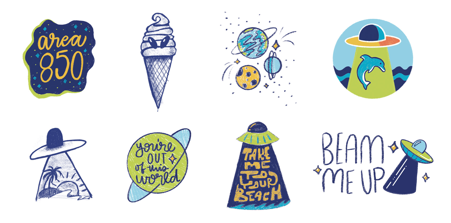 8 sketches of sticker designs