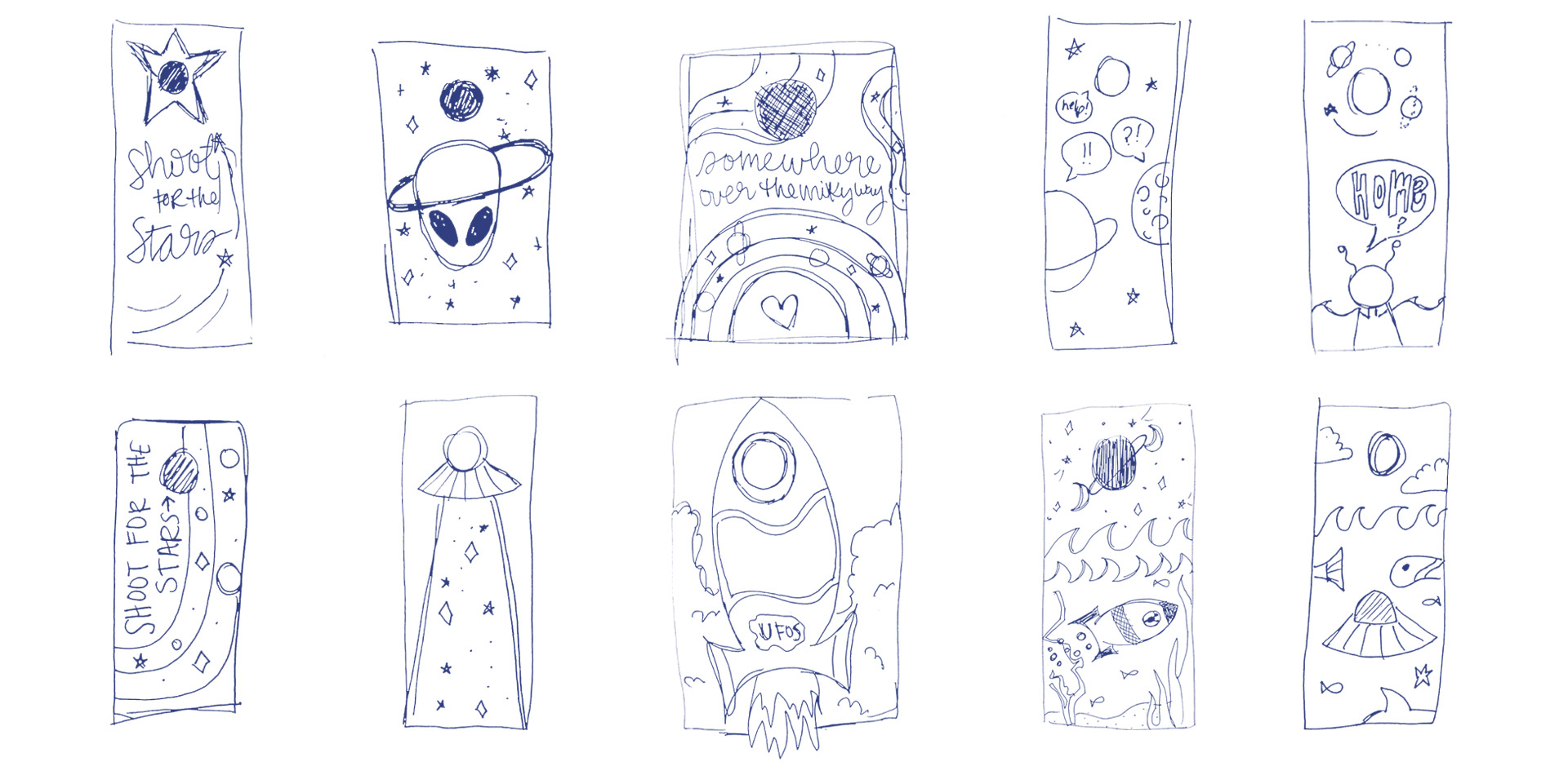 10 thumbnail sketches of cornhole game decal designs