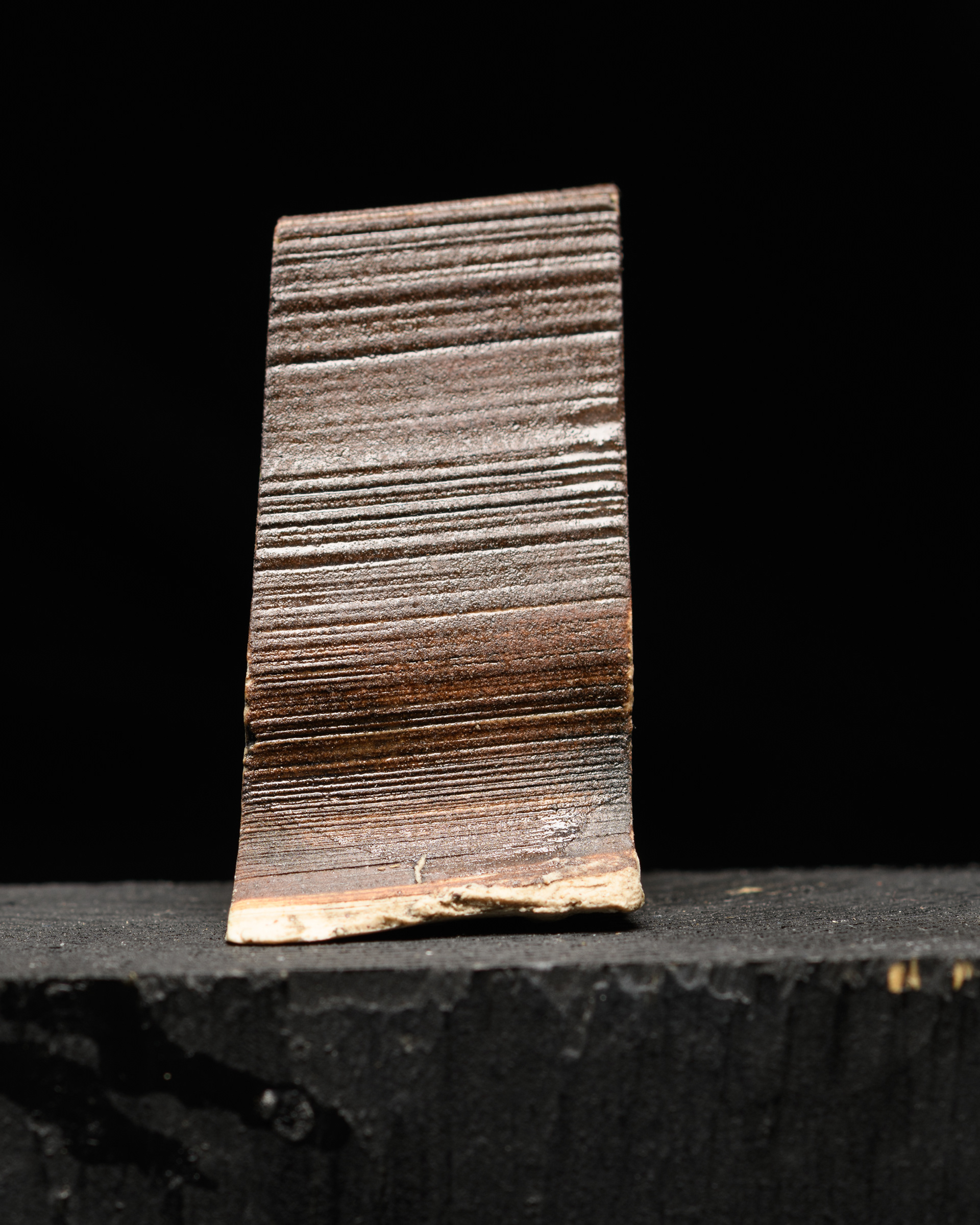 Iron Oxide slip - Black/brown underglaze (wiped), clear