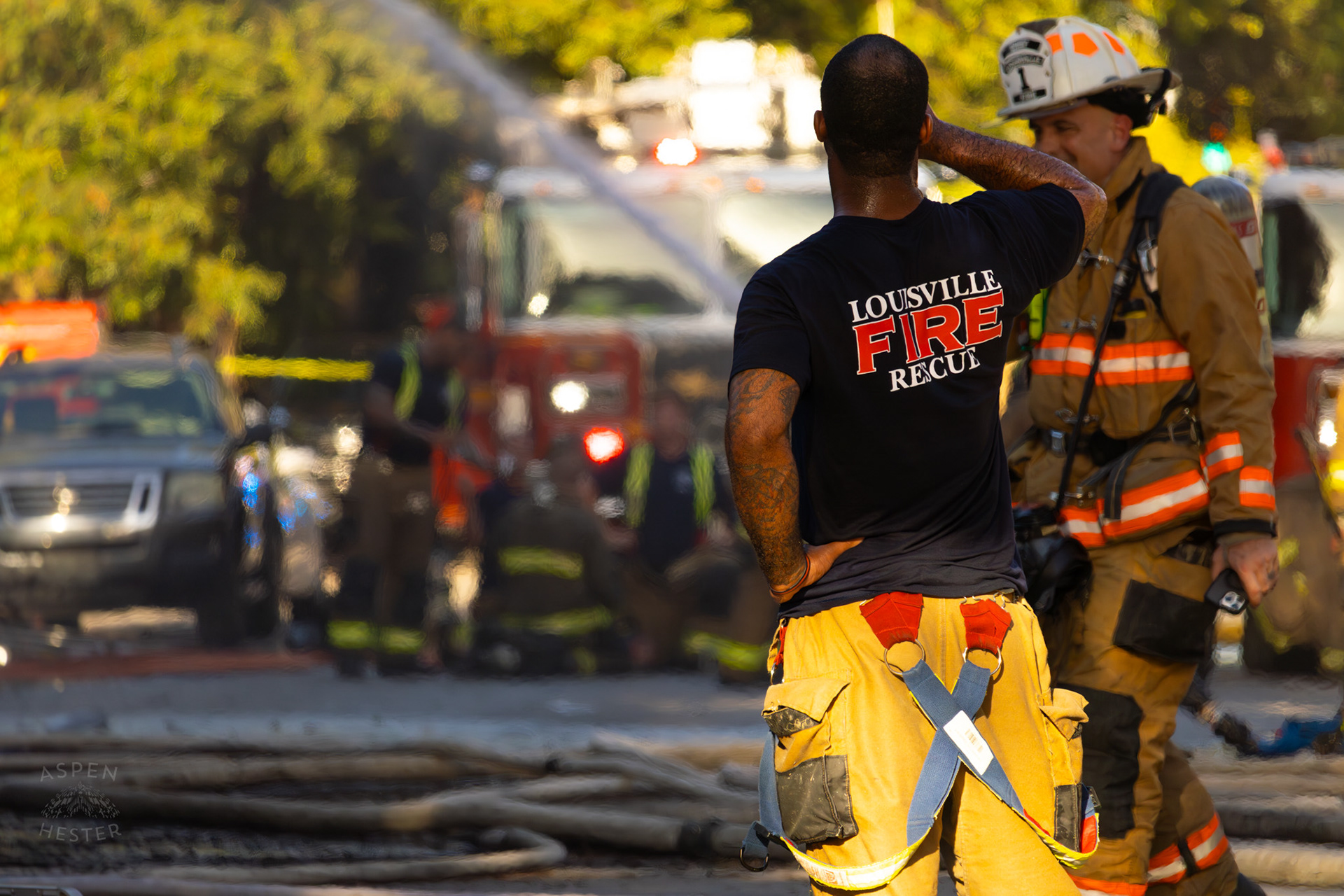 Louisville Firefighters Battling Flames on The Corner of 2nd and Oak Street. June 7th, 2024/Aspen Hester