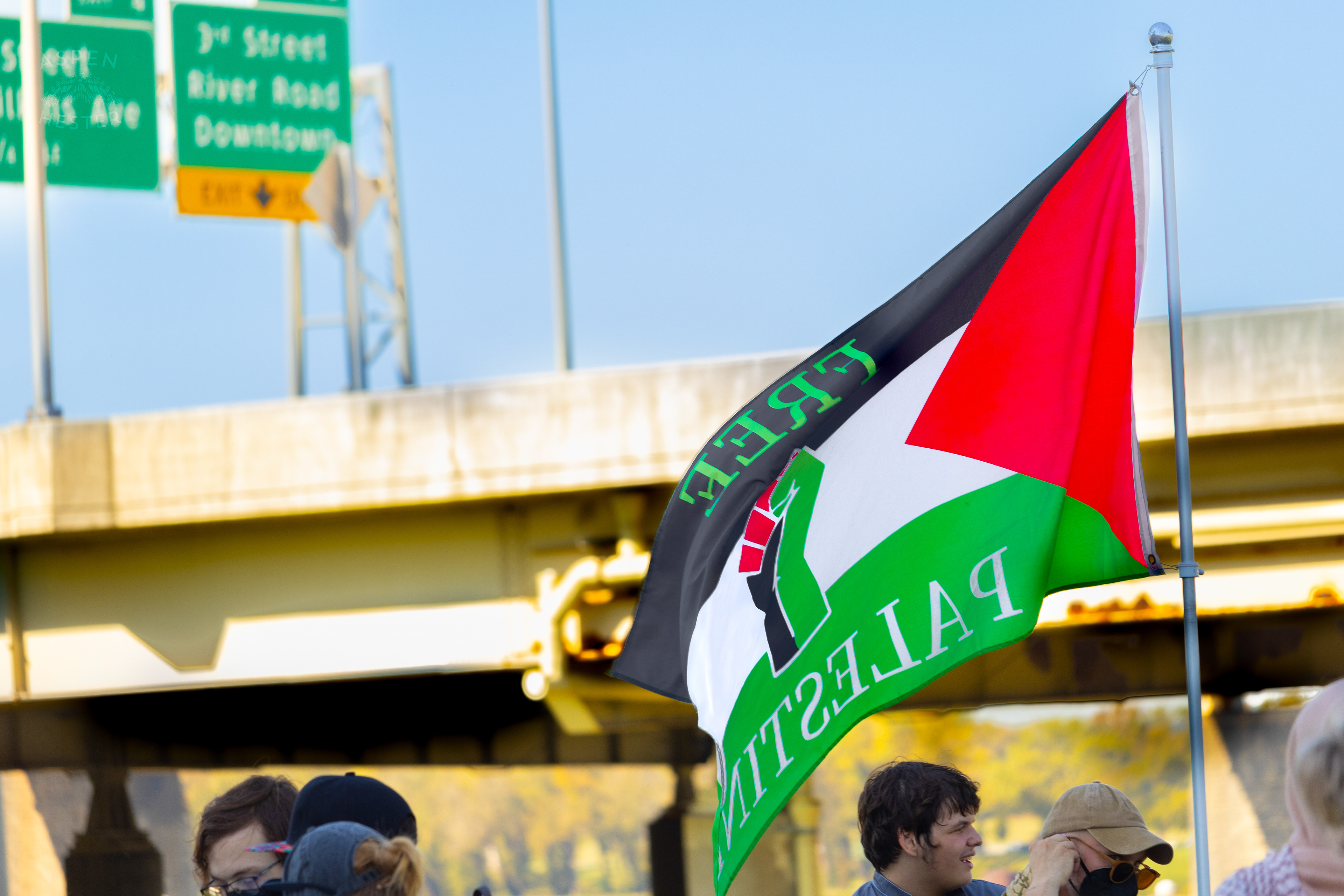 Free Palestinian Flag Flies During Lousivilles One Year of Gaza Genocide Rally. October 5th, 2024/Aspen Hester 