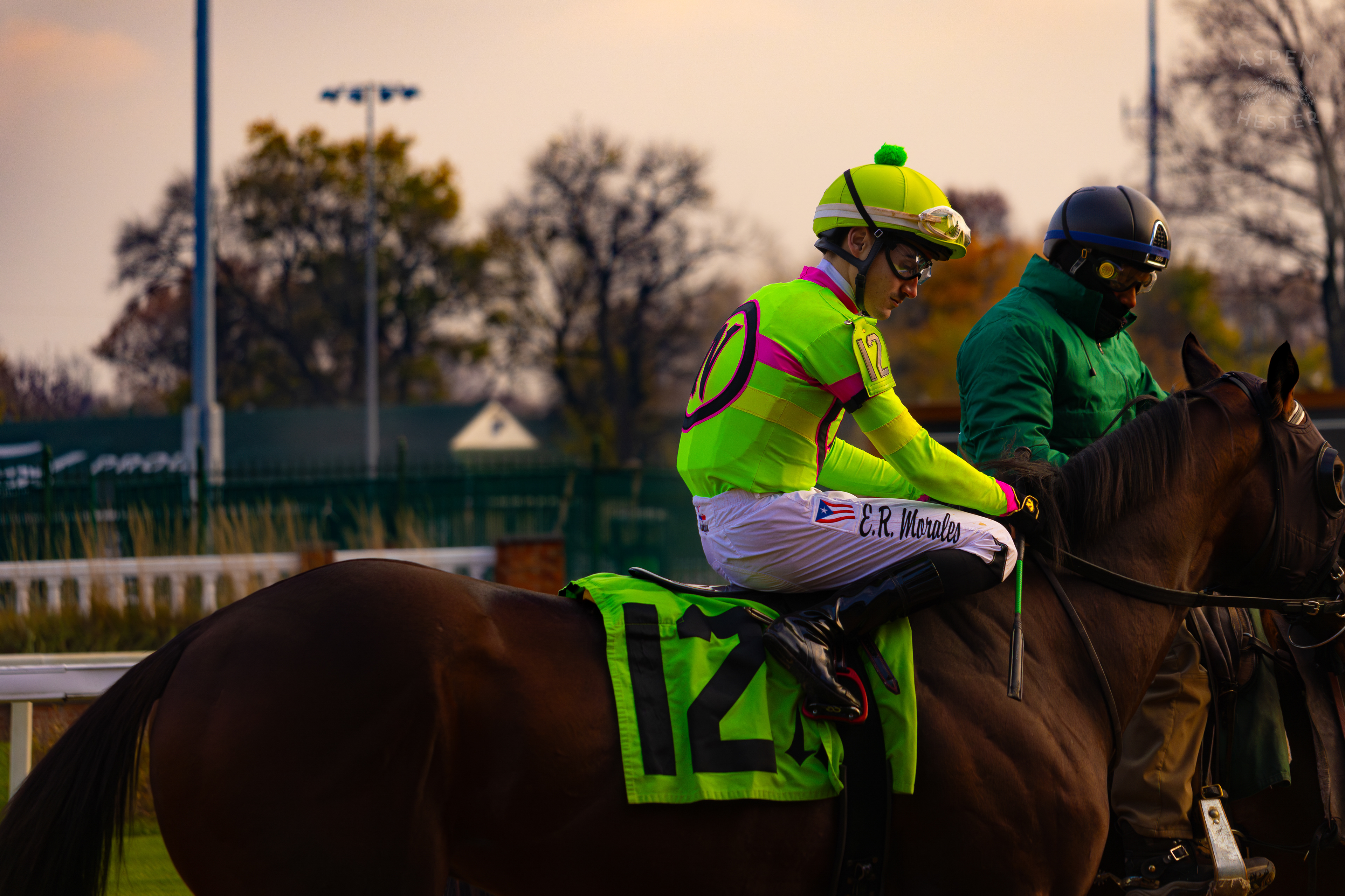 Horse #12 Linebacker Ridden by Jockey Edgar Morales Being Led to The Starting Gate for Race 10 During The Thanksgiving Day Festivities At Churchill Downs. November 28th, 2024/Aspen Hester