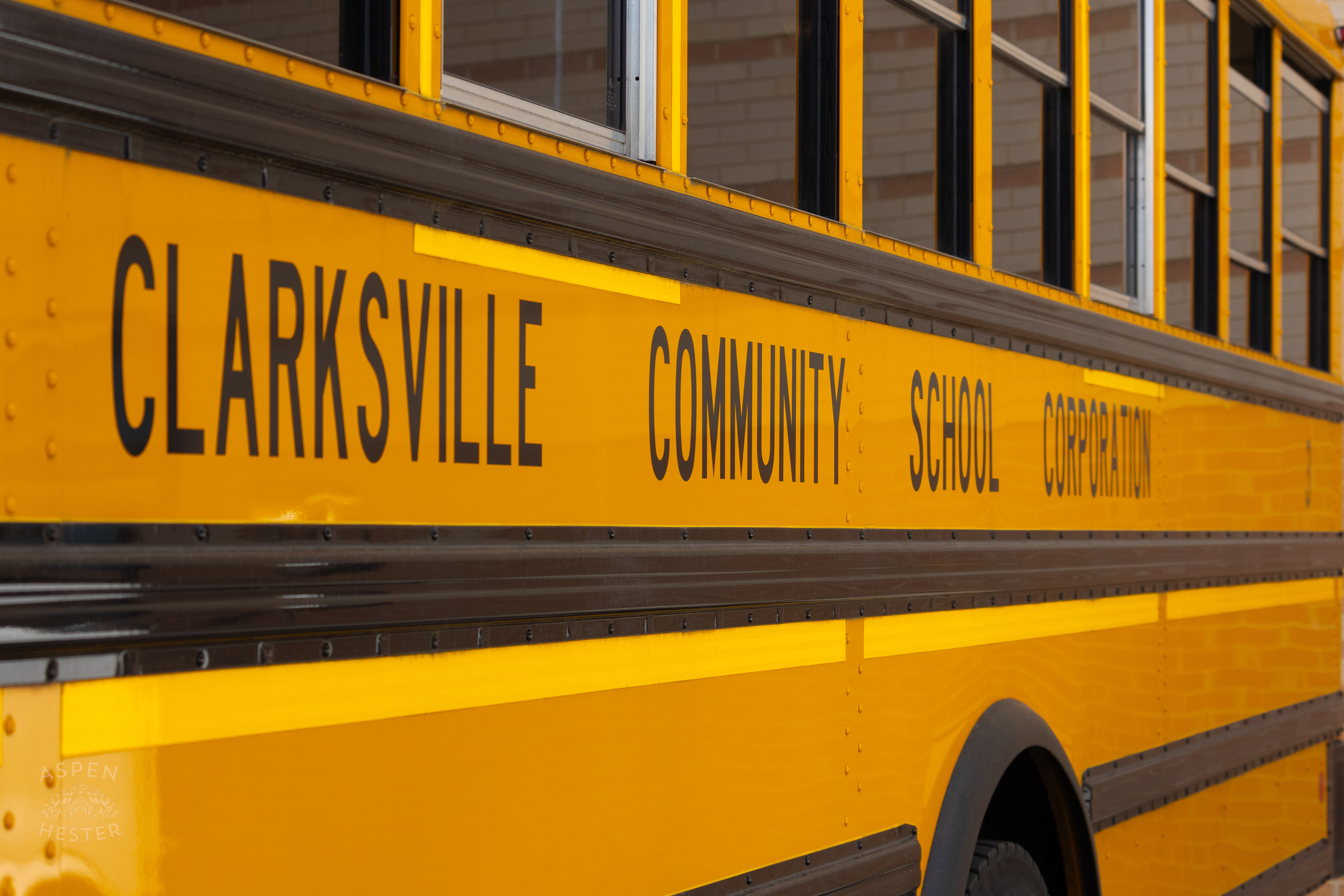 Clarksville Community School Cooperation Bus Sitting on The Lot. August 14th, 2024/Aspen Hester