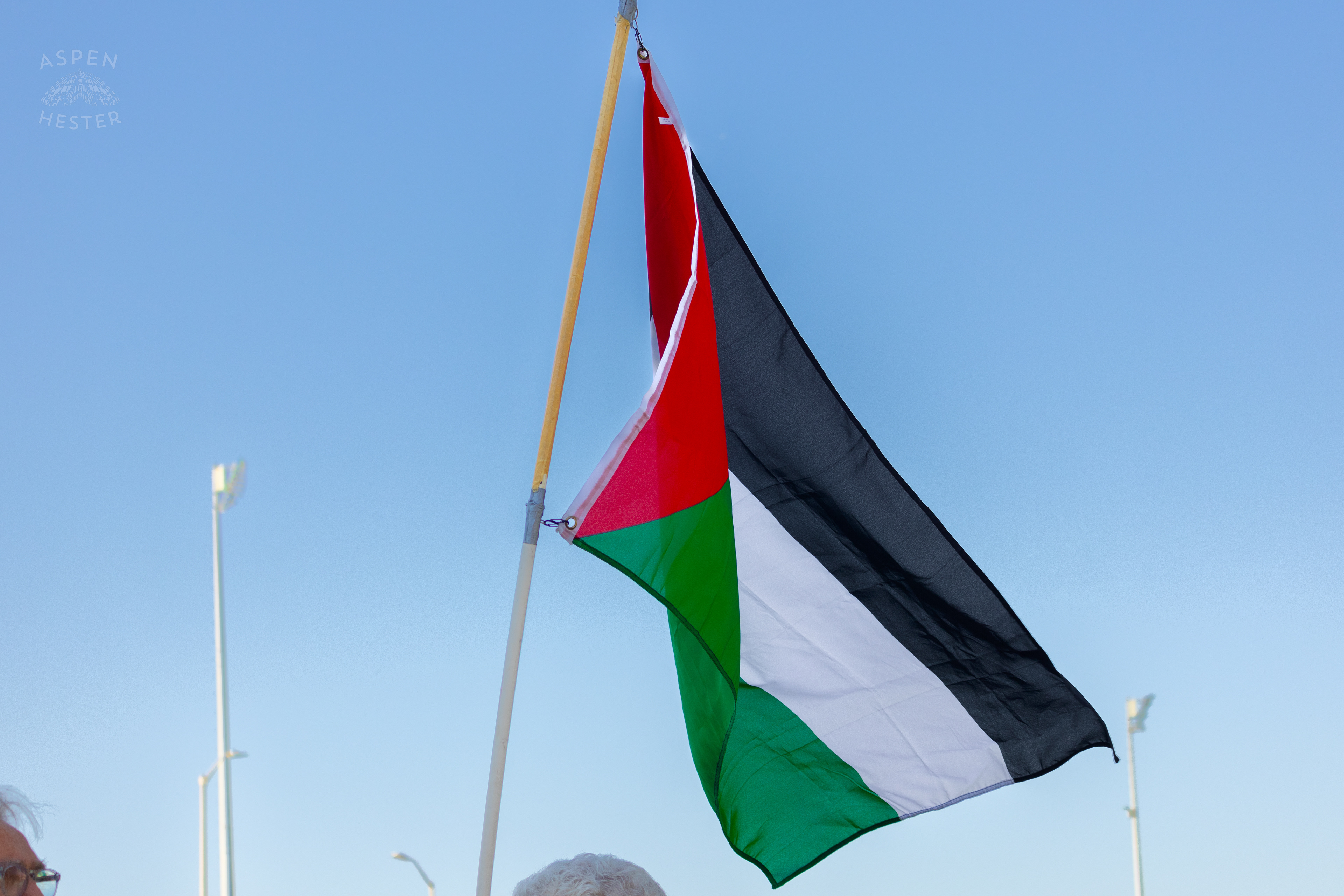 Palestinian Flag Flies During Lousiville’s One Year of Gaza Genocide Rally. October 5th, 2024/Aspen Hester 