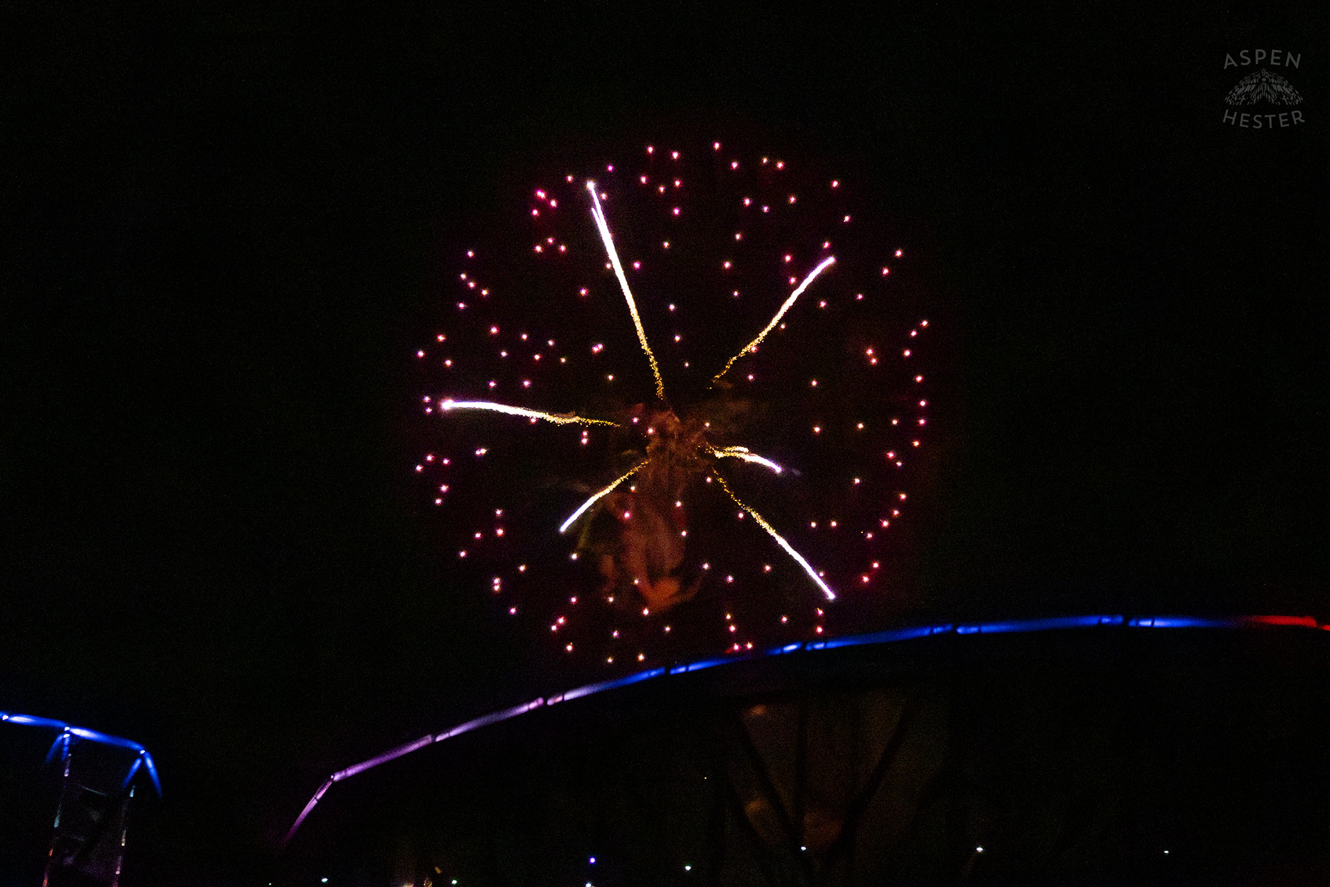 The Big Four Bridge During The Fireworks Show at Waterfront Park Fourth of July. July 4th, 2024/Aspen Hester