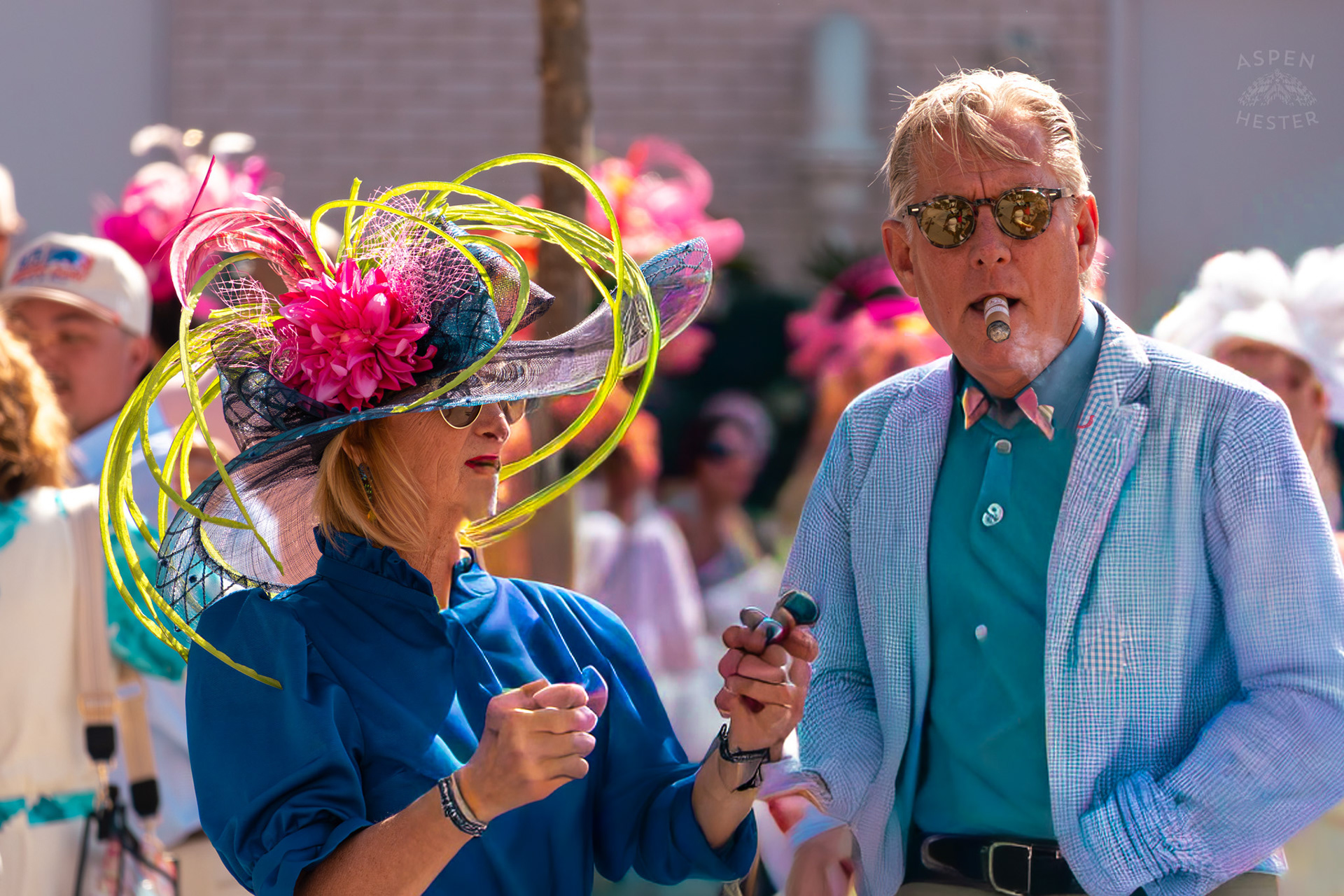A Fashionable Couple Pose for A Selfie Near The Churchill Downs Grand Stands During Thurby. April 30th, 2026/Aspen Hester