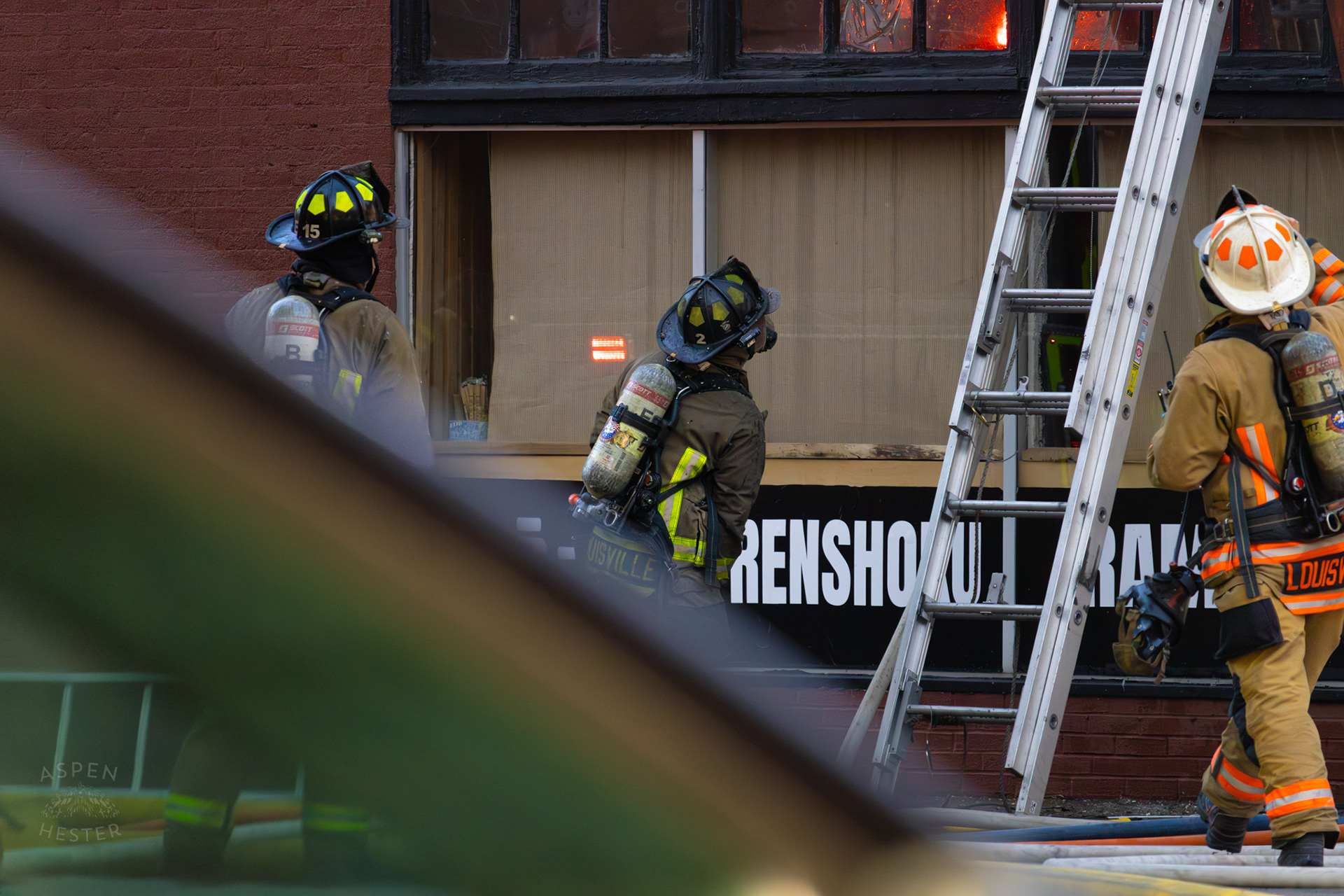 Louisville Firefighters Battling Flames on The Corner of 2nd and Oak Street. June 7th, 2024/Aspen Hester