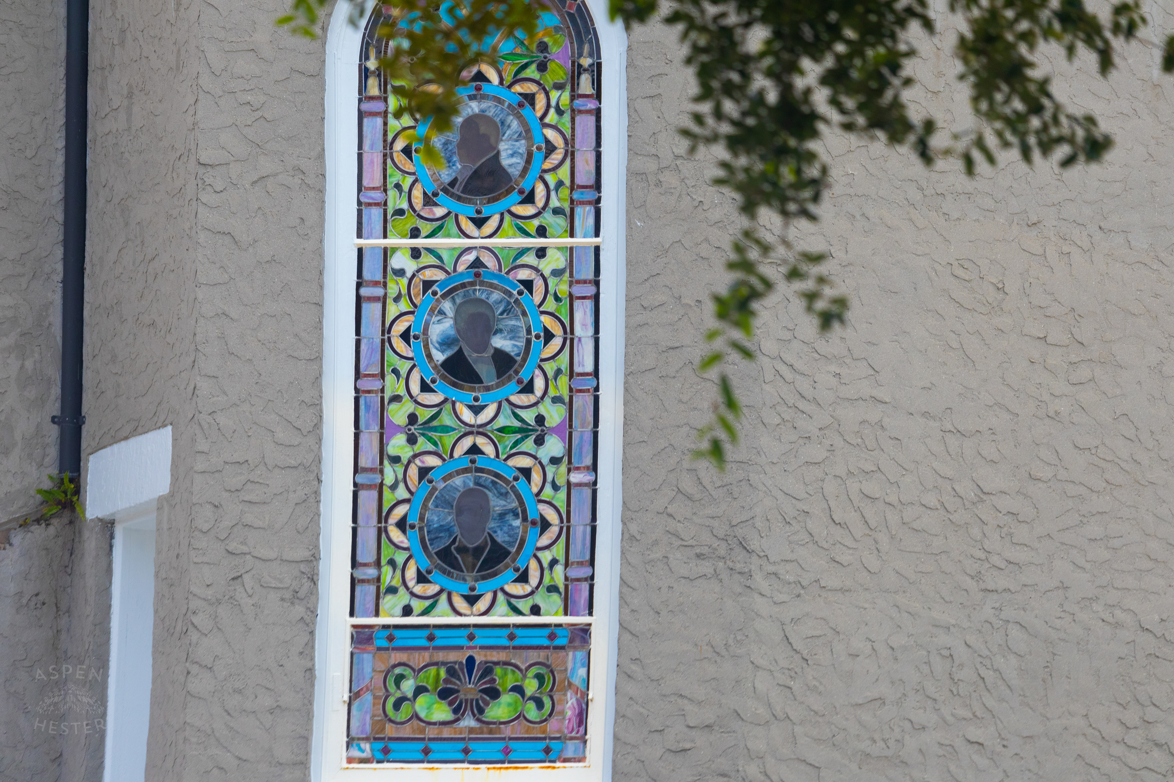Stained Glass Window of First African Baptist Church in Savannah Georgia. June 26th, 2024/Aspen Hester