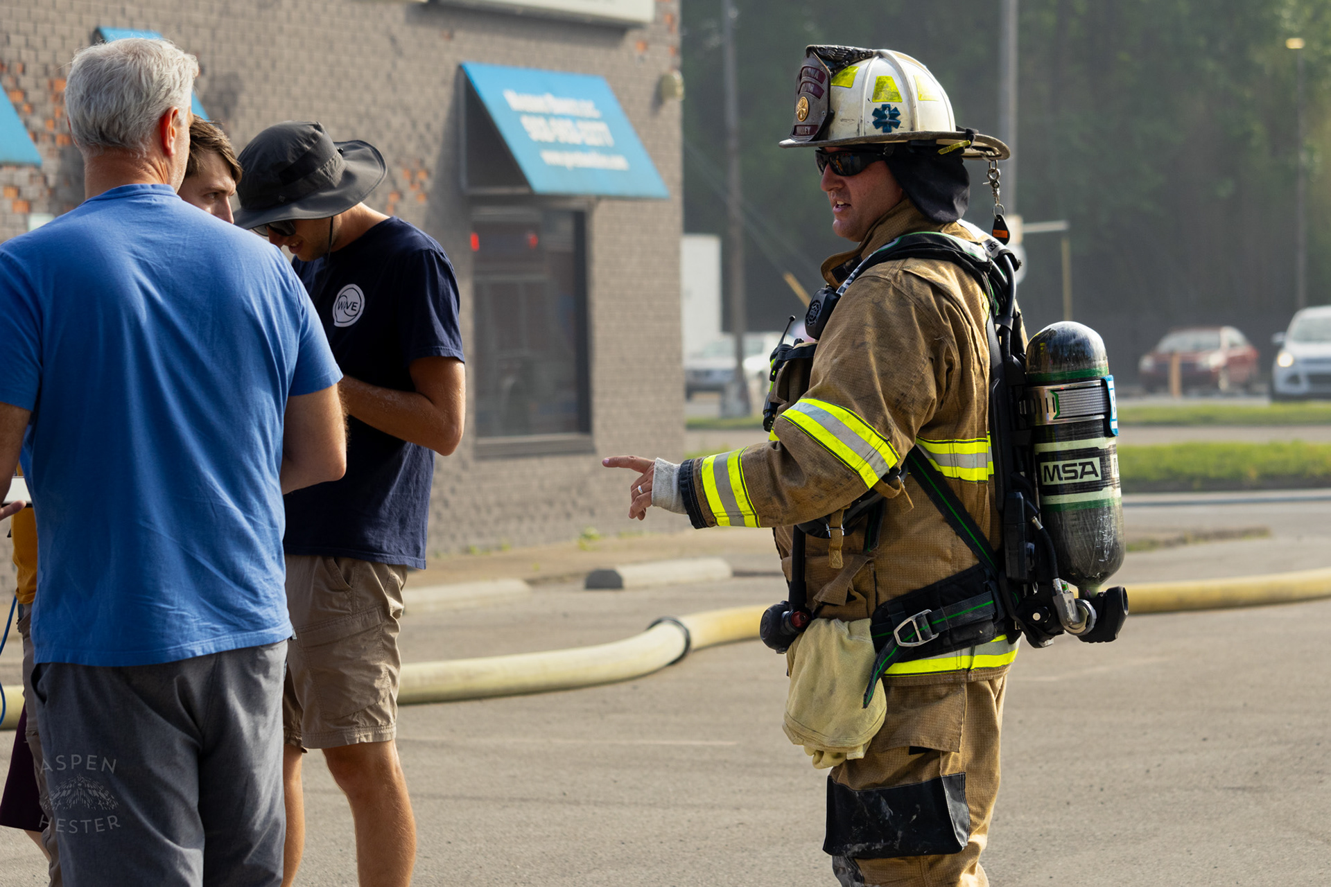 Firefighter Battling Flames at The Old Library on Preston Highway. May 31st, 2024/Aspen Hester