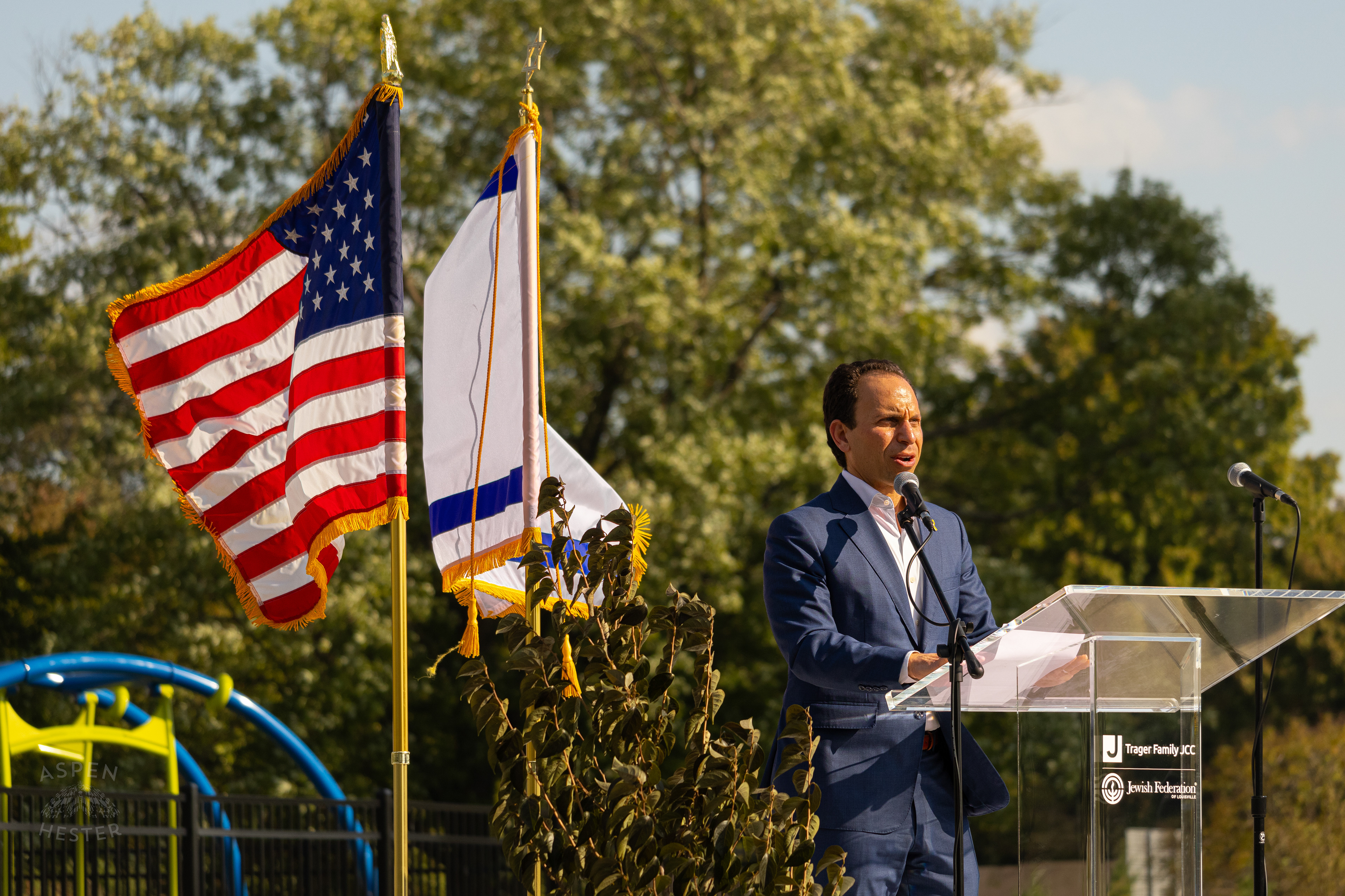 Mayor Craig Greenberg Addresses The Crowd Gathered at The Trager Jewish Community Center to Remember The Victims and Pray for Peace One Year After The October 7th 2023 Hamas Attack. October 6th, 2024/Aspen Hester