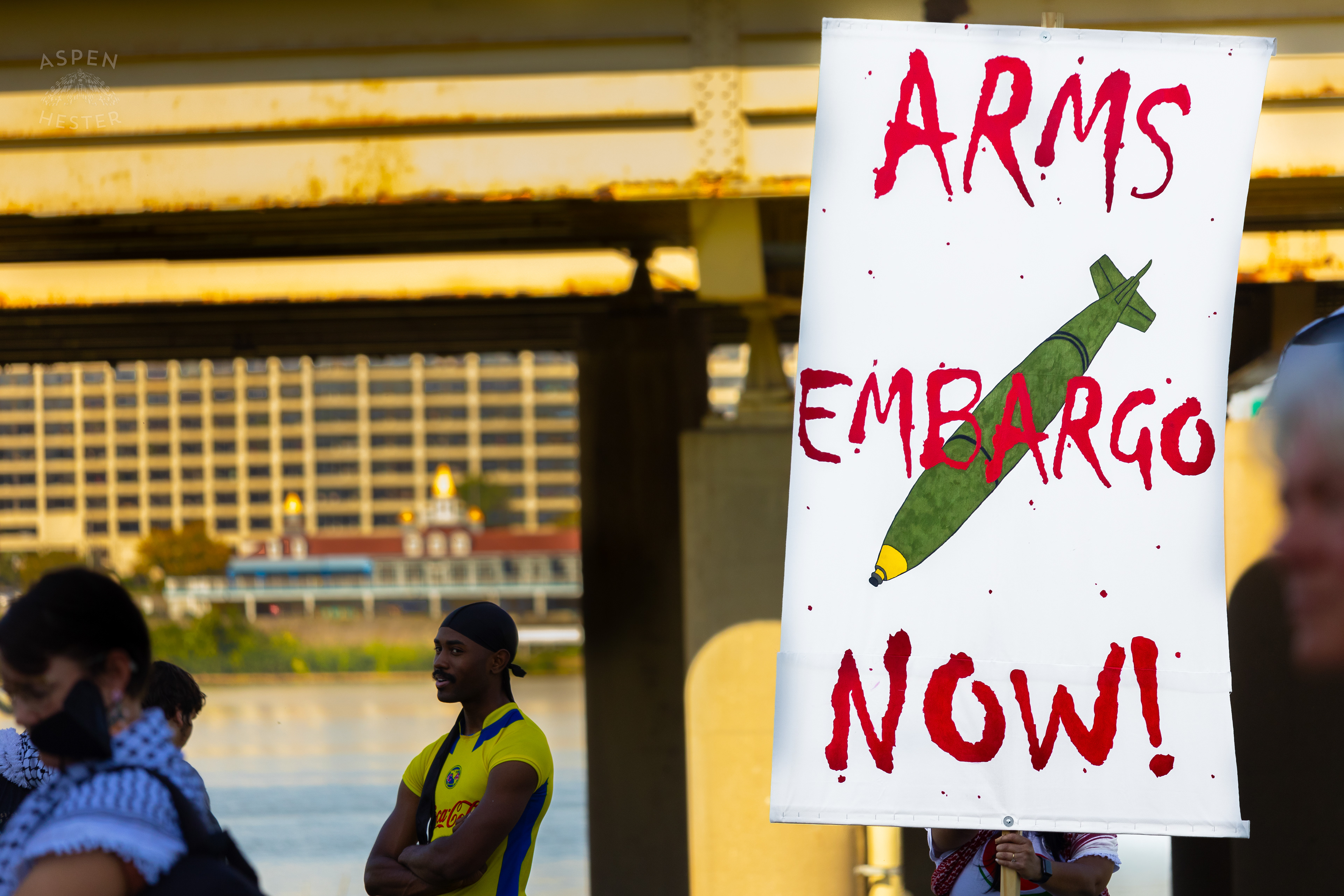 Protesters Demand an Arms Embargo During Lousiville’s One Year of Gaza Genocide Rally. October 5th, 2024/Aspen Hester 