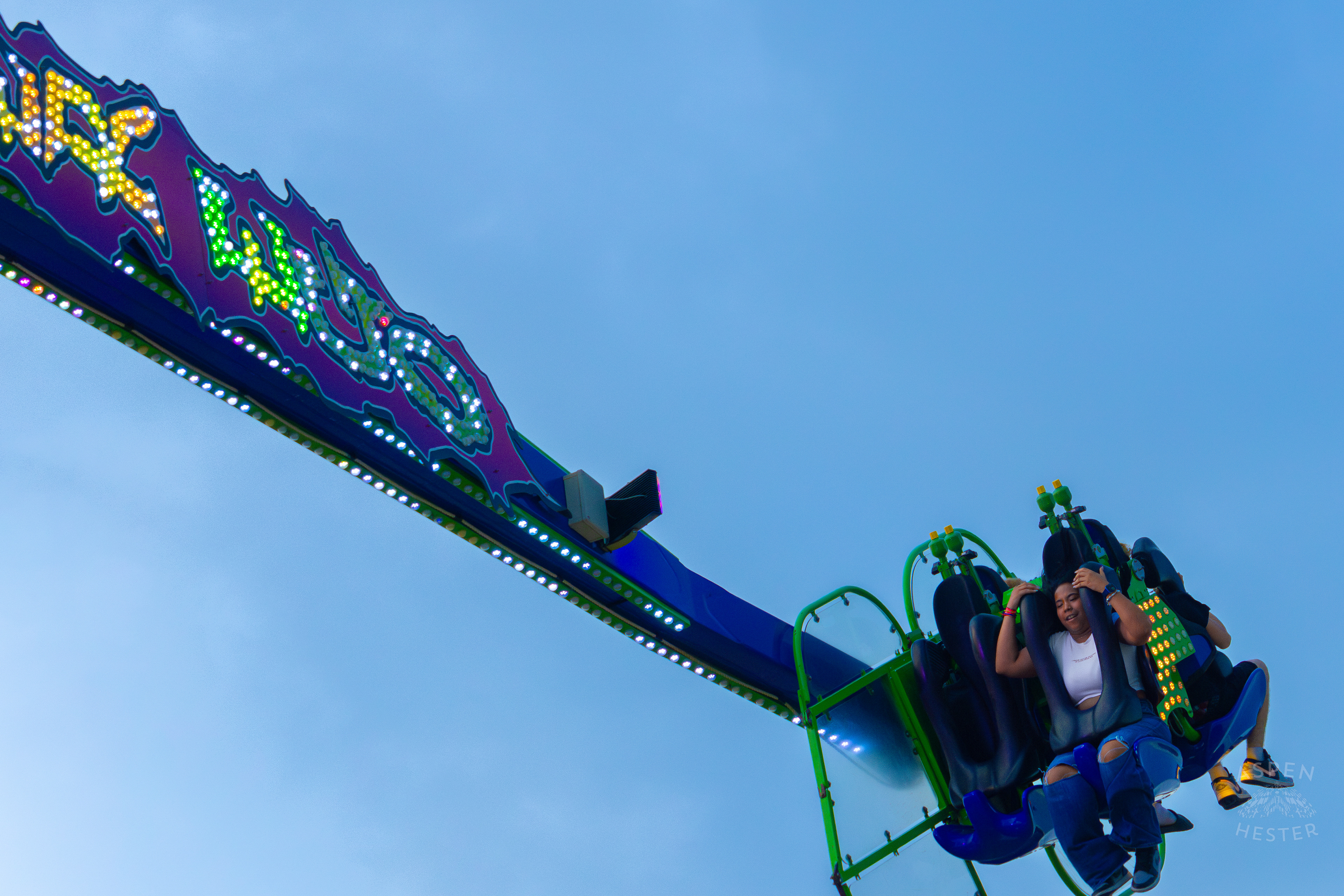 Fair Goers Spinning and Flipping Around The Sky in the Alter Ego at The 120th Kentucky State Fair. July 15th, 2024/Aspen Hester
