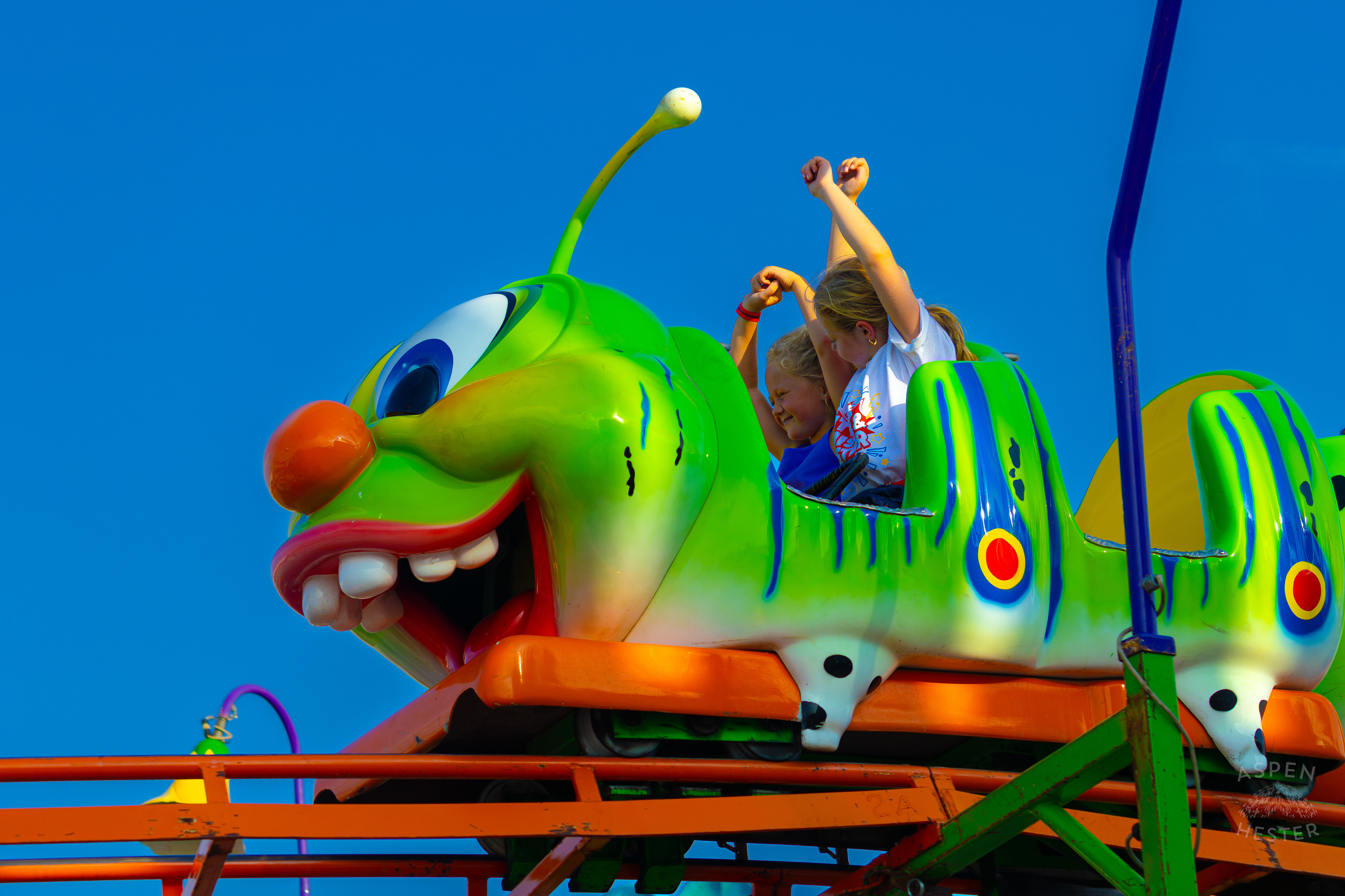 Kids Riding the Caterpillar Coaster at The 120th Kentucky State Fair. July 15th, 2024/Aspen Hester