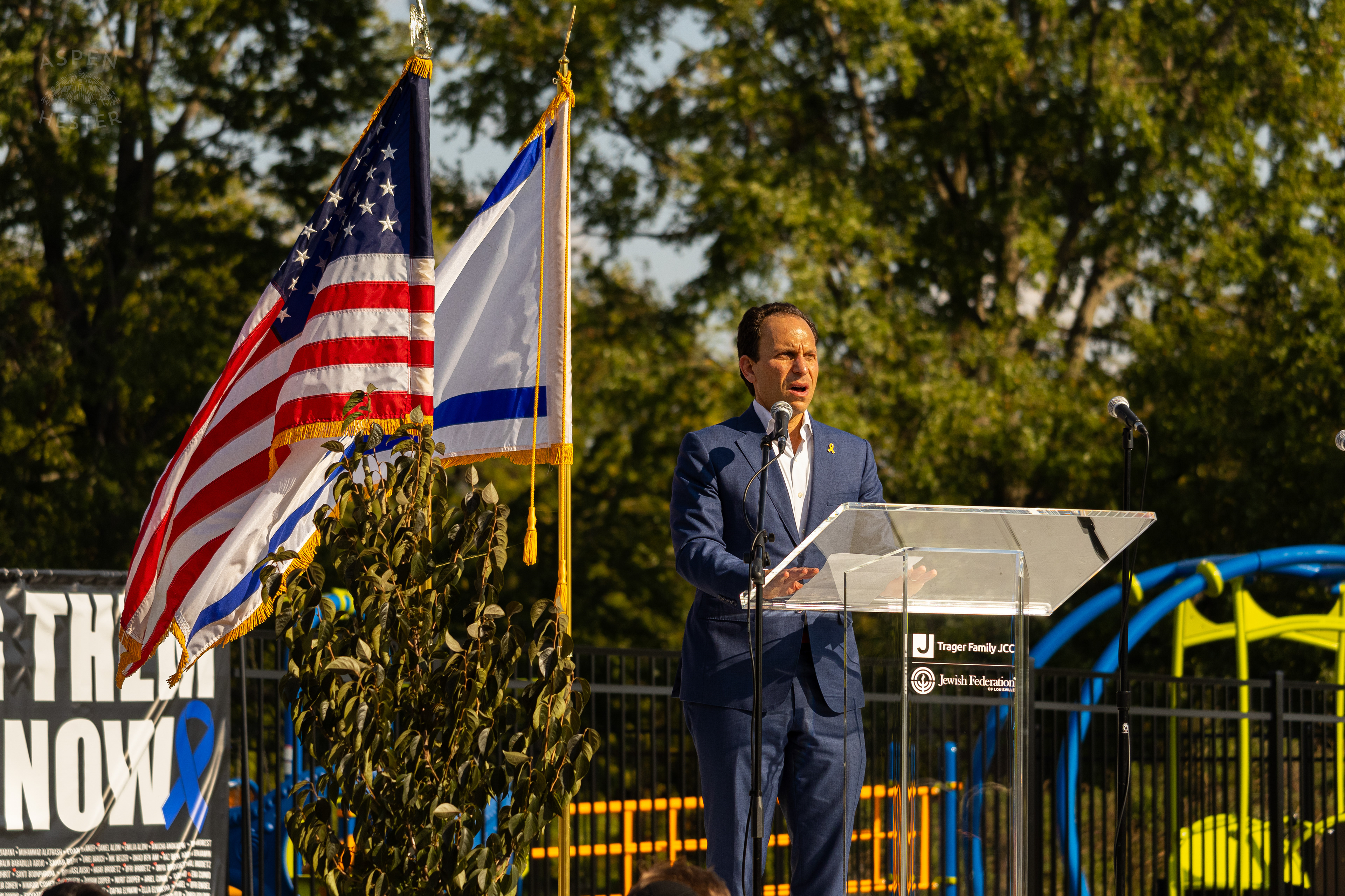 Mayor Craig Greenberg Addresses The Crowd Gathered at The Trager Jewish Community Center to Remember The Victims and Pray for Peace One Year After The October 7th 2023 Hamas Attack. October 6th, 2024/Aspen Hester