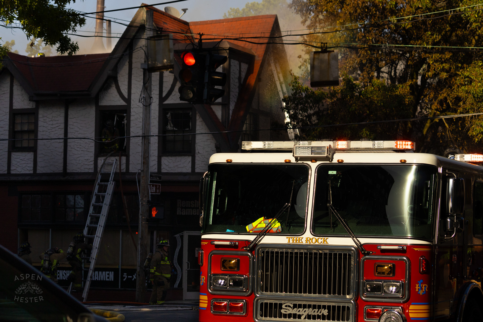 Louisville Firefighters Battling Flames on The Corner of 2nd and Oak Street. June 7th, 2024/Aspen Hester