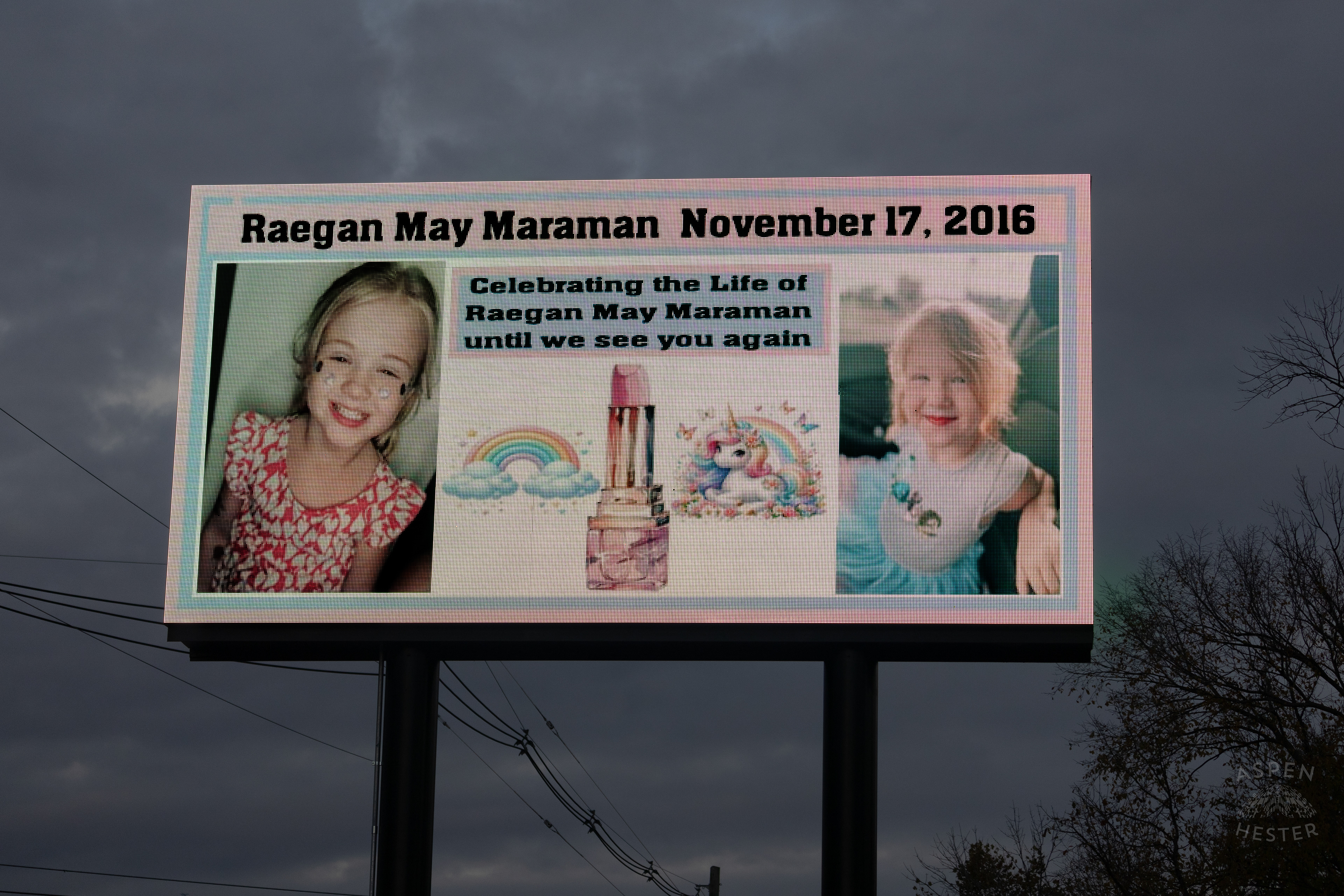 The Billboard That Tina Swann Pays for and Designs in Remembrance Every Year on Her Granddaughter Raegan Maramans Birthday so That The Community of Lebanon Junction Never Forgets Her Tragic House Fire Death. November 17th, 2024/Aspen Hester
