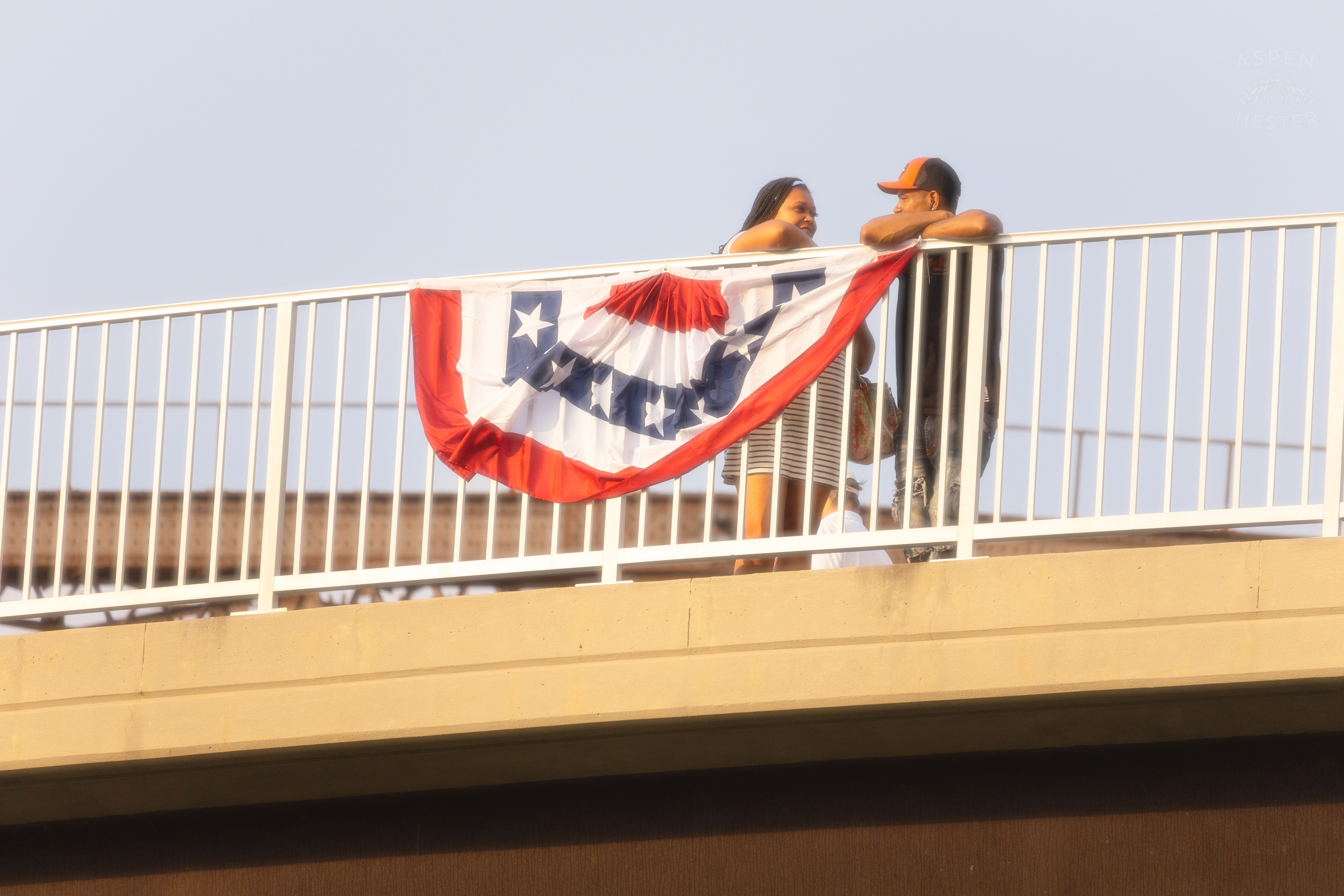Couple Enjoys The View of Waterfront Park 4th of July from The Big Four Bridge. July 4th, 2024/Aspen Hester