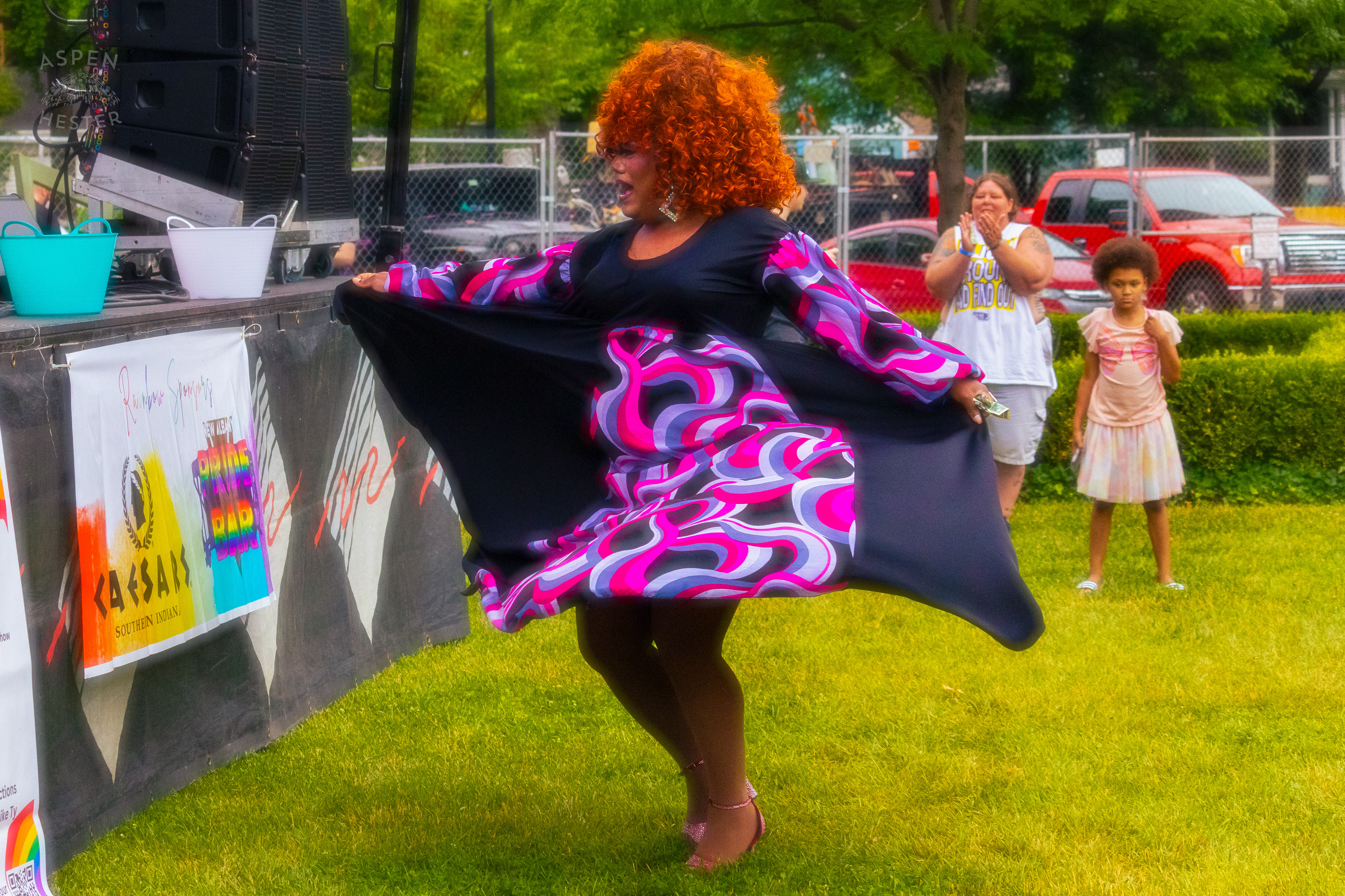 Drag Queen Performing 'Greatest Love of All' by Whitney Houston During Pride Bar's Family Friendly Drag Show at Southern Indiana Pride. June 1st, 2024/Aspen Hester