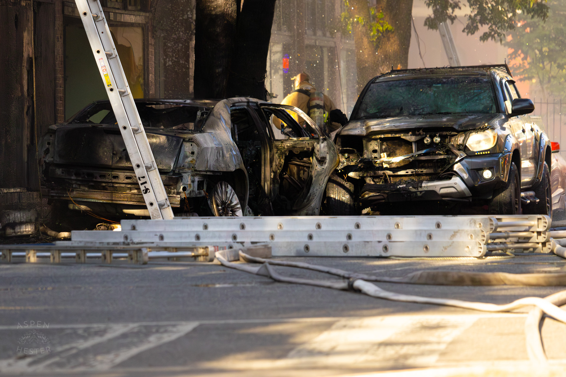 Remains of A Fiery Crash on The Corner of 2nd and Oak Street. June 7th, 2024/Aspen Hester