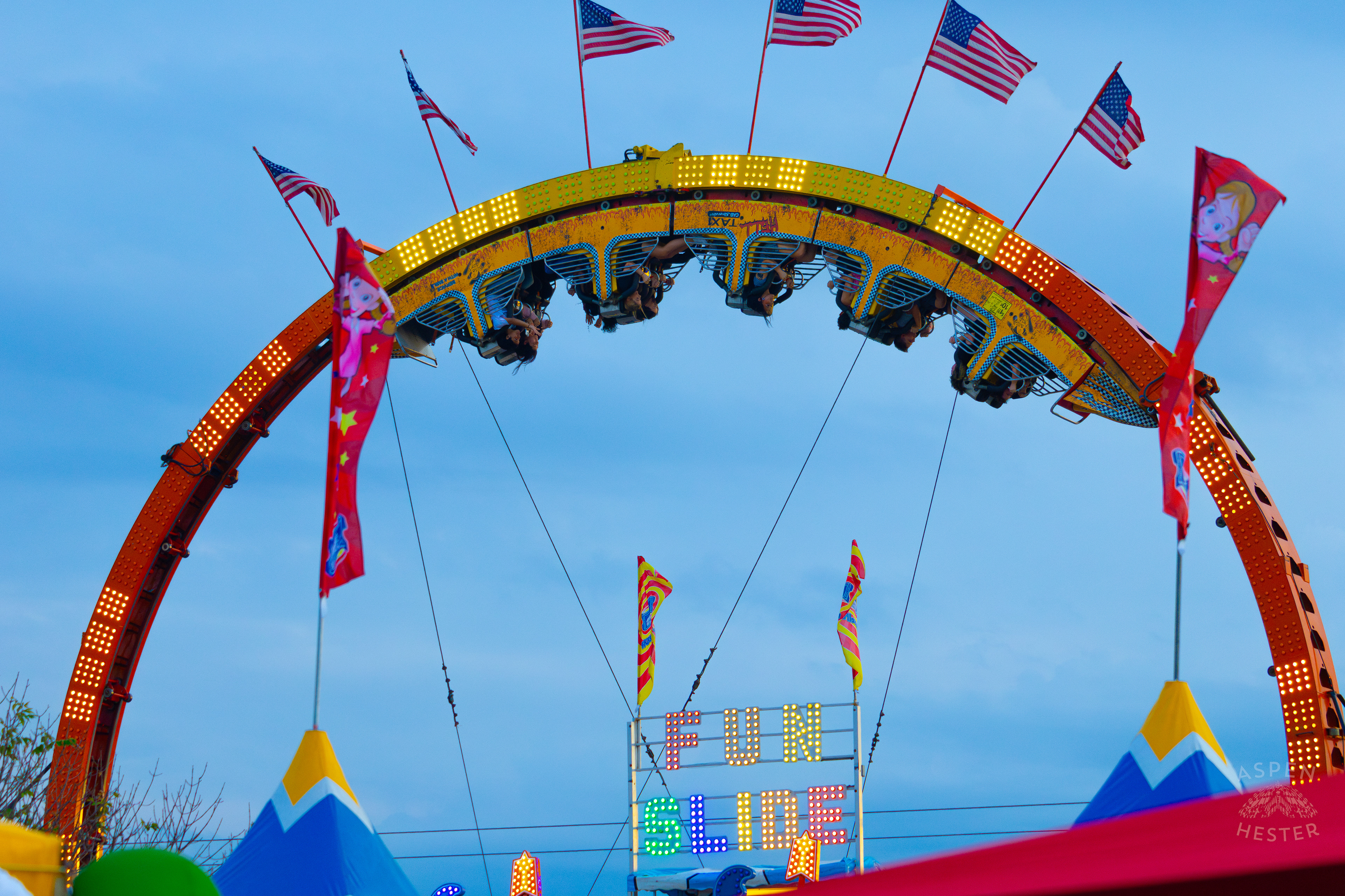 Fair Goers Fully 360 on A Ride at The 120th Kentucky State Fair. July 15th, 2024/Aspen Hester