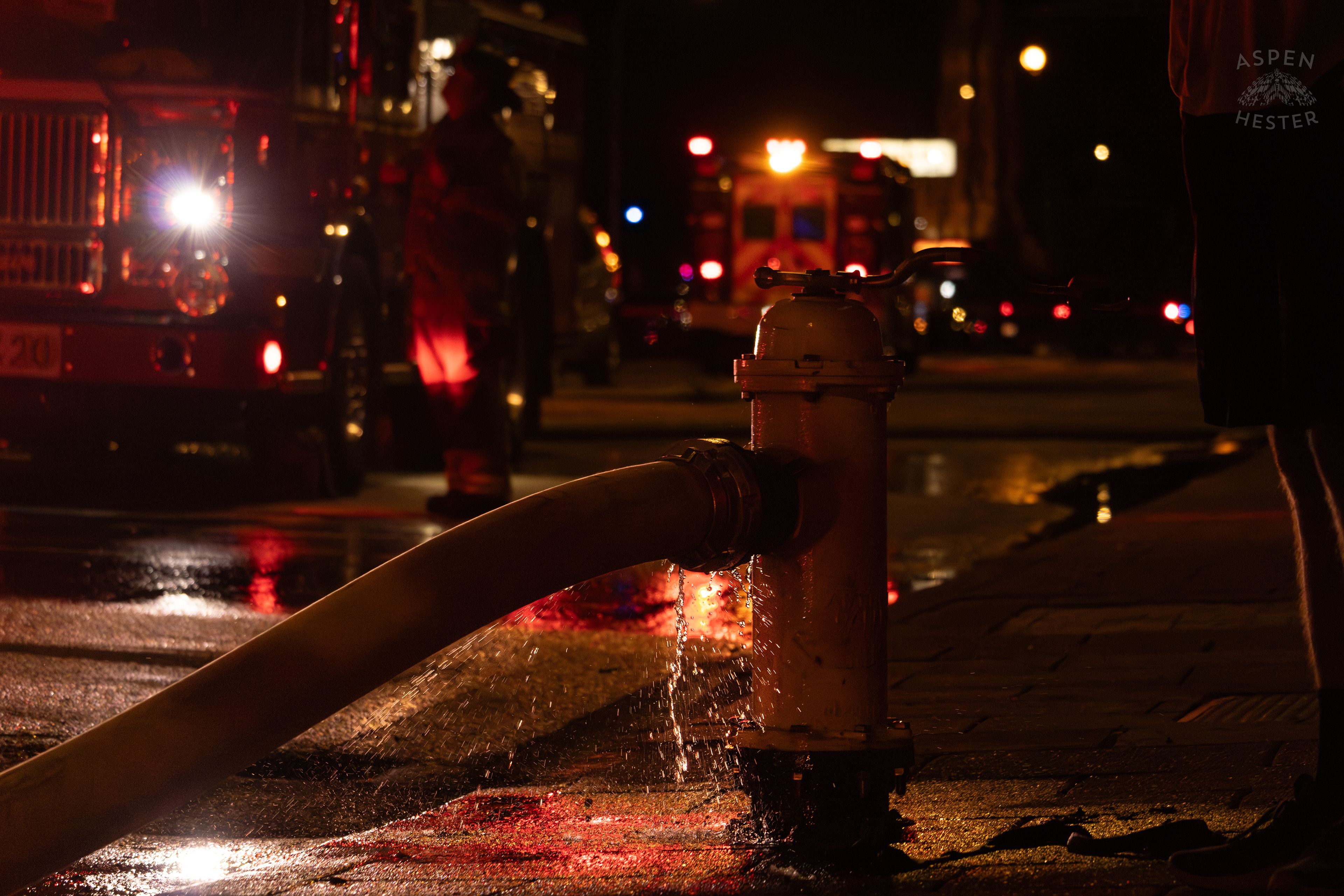 Fire Hydrant Being Used to Battle The Massive 3 Alarm Blaze Engulfing The Vacant St. Paul's German Evangelical Church on East Broadway. October 9th, 2024/Aspen Hester