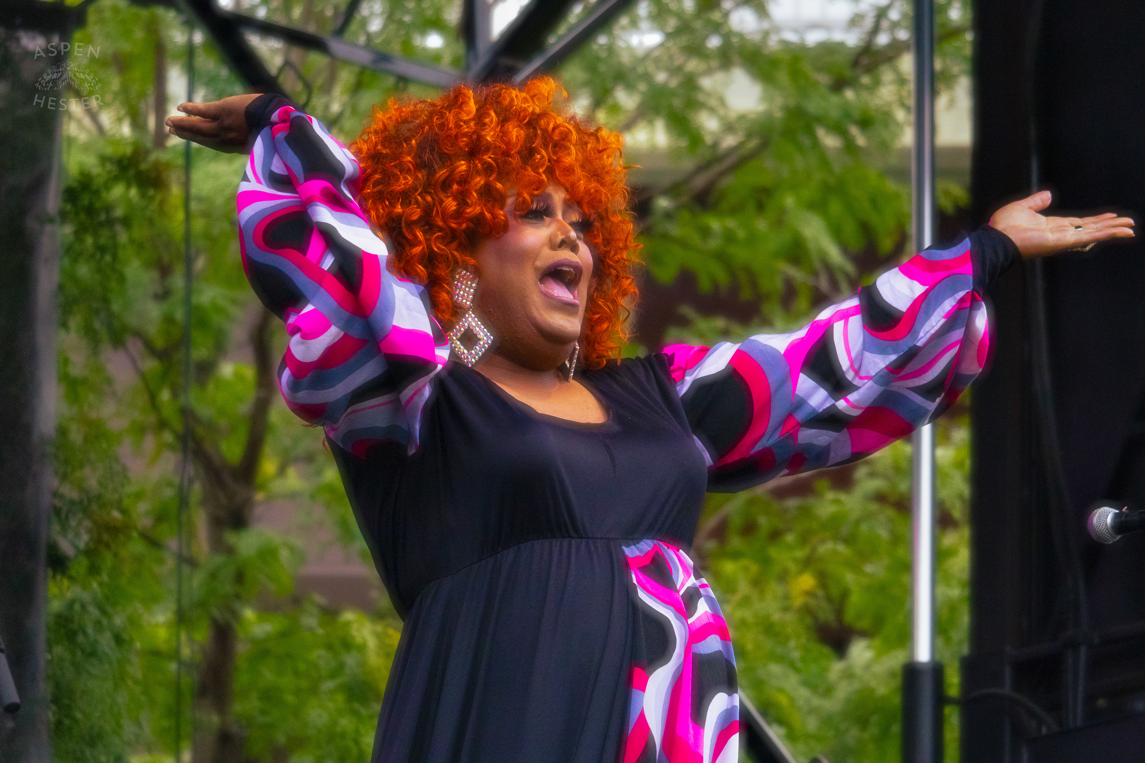 Drag Queen Performing 'Greatest Love of All' by Whitney Houston During Pride Bar's Family Friendly Drag Show at Southern Indiana Pride. June 1st, 2024/Aspen Hester