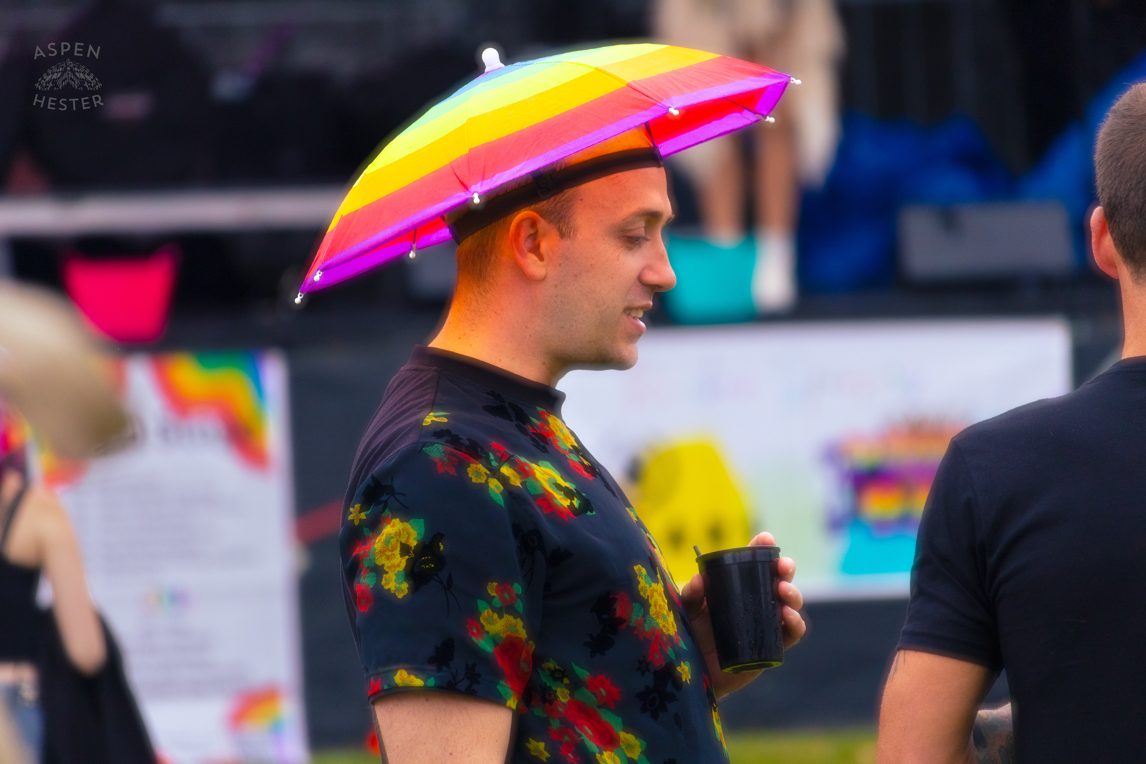 A Weather Aware Umbrella Hat at Southern Indiana Pride. June 1st, 2024/Aspen Hester