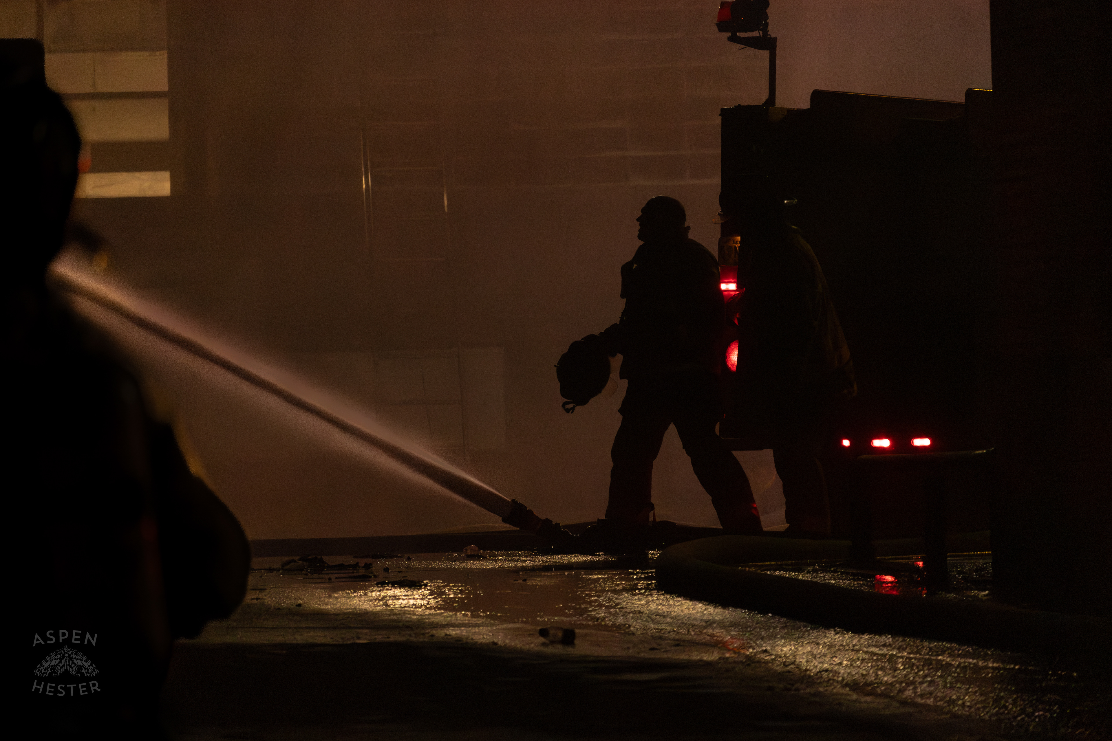 Firefighters Operating an Hose to Battle the Massive 3 Alarm Blaze Engulfing The Vacant St. Paul's German Evangelical Church on East Broadway. October 9th, 2024/Aspen Hester