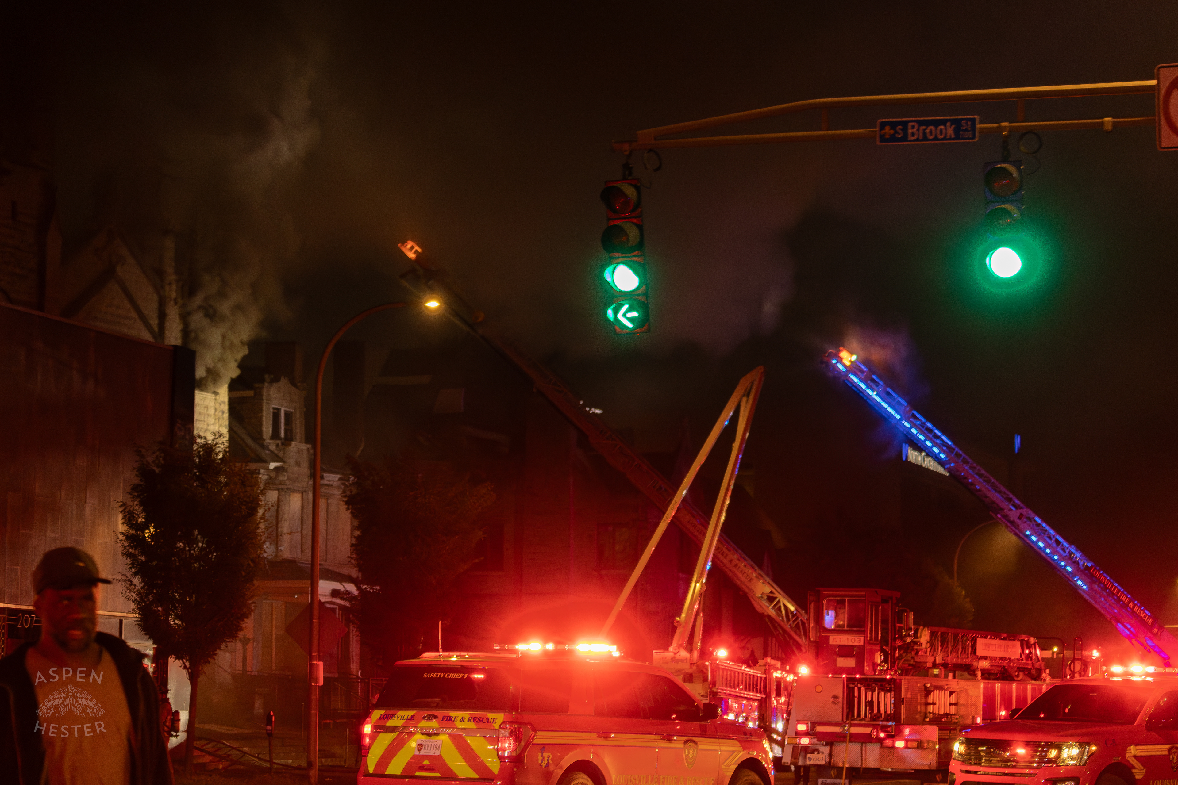 The Scene of a Massive 3 Alarm Blaze Engulfing The Vacant St. Paul's German Evangelical Church on East Broadway. October 9th, 2024/Aspen Hester