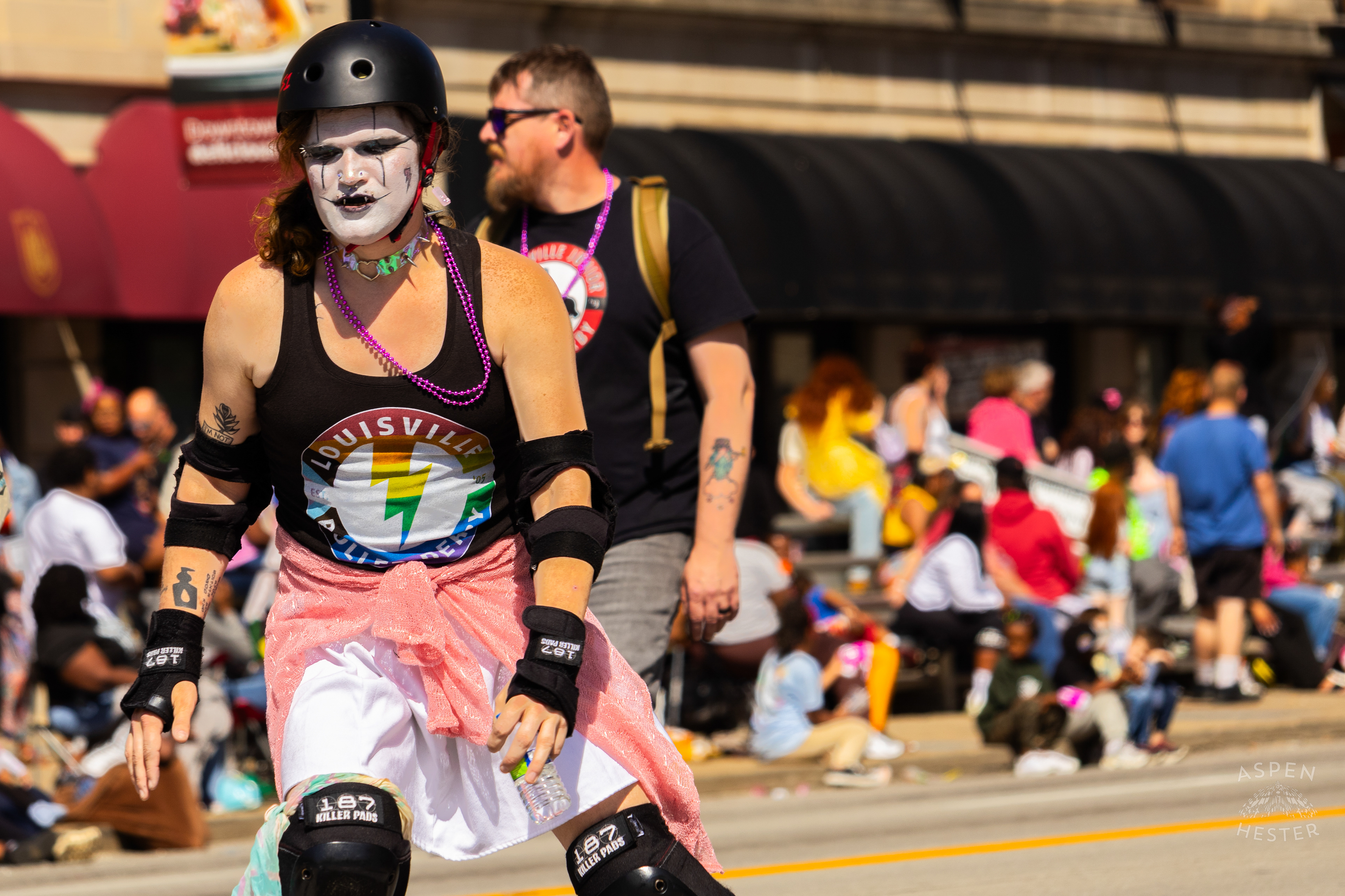 Member of The Louisville Roller Derby Skate Down West Broadway for The 70th Annual Pegasus Parade. April 27th, 2025/Aspen Hester