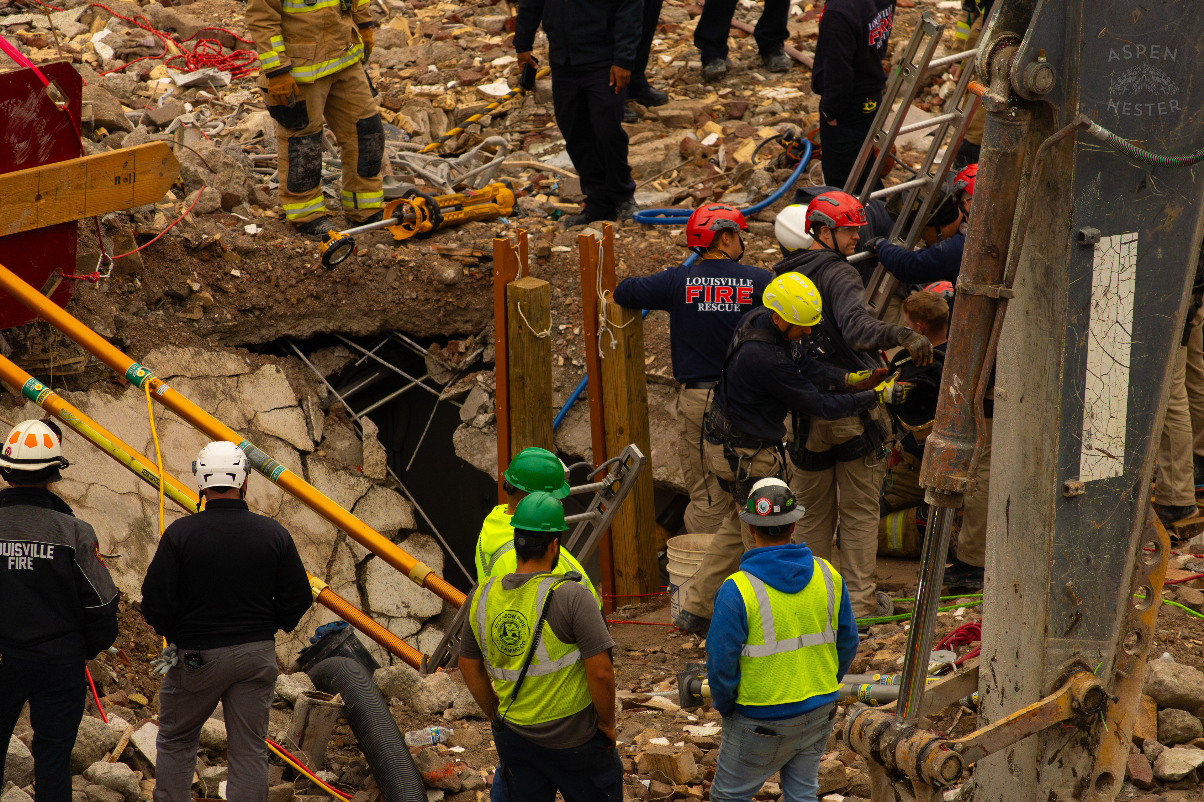 Crew Members Working Above Ground During the 8+ Hour LFD Effort to Free A Trapped Demo Worker. November 11th, 2024/Aspen Hester