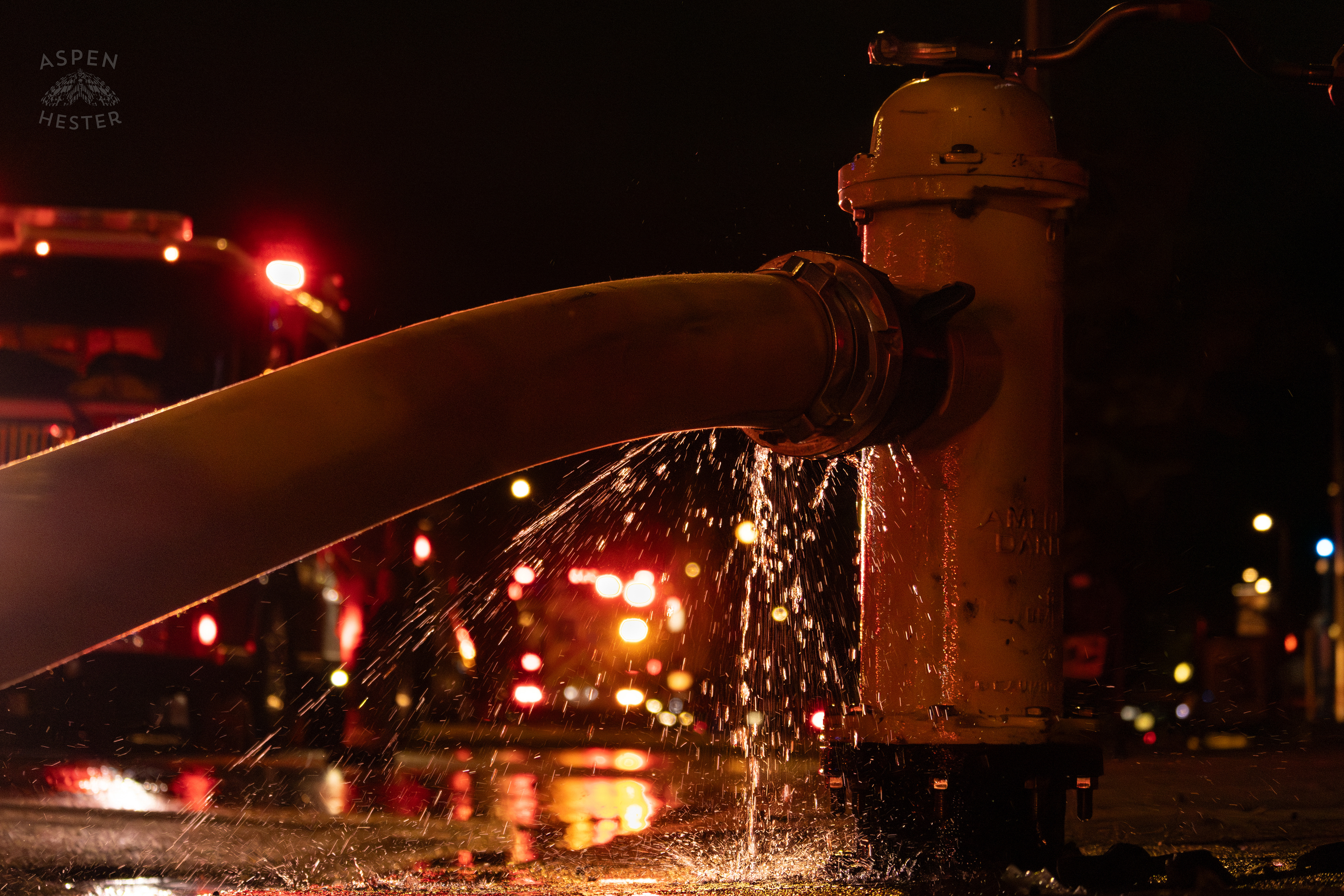 Fire Hydrant Being Used to Battle The Massive 3 Alarm Blaze Engulfing The Vacant St. Paul's German Evangelical Church on East Broadway. October 9th, 2024/Aspen Hester