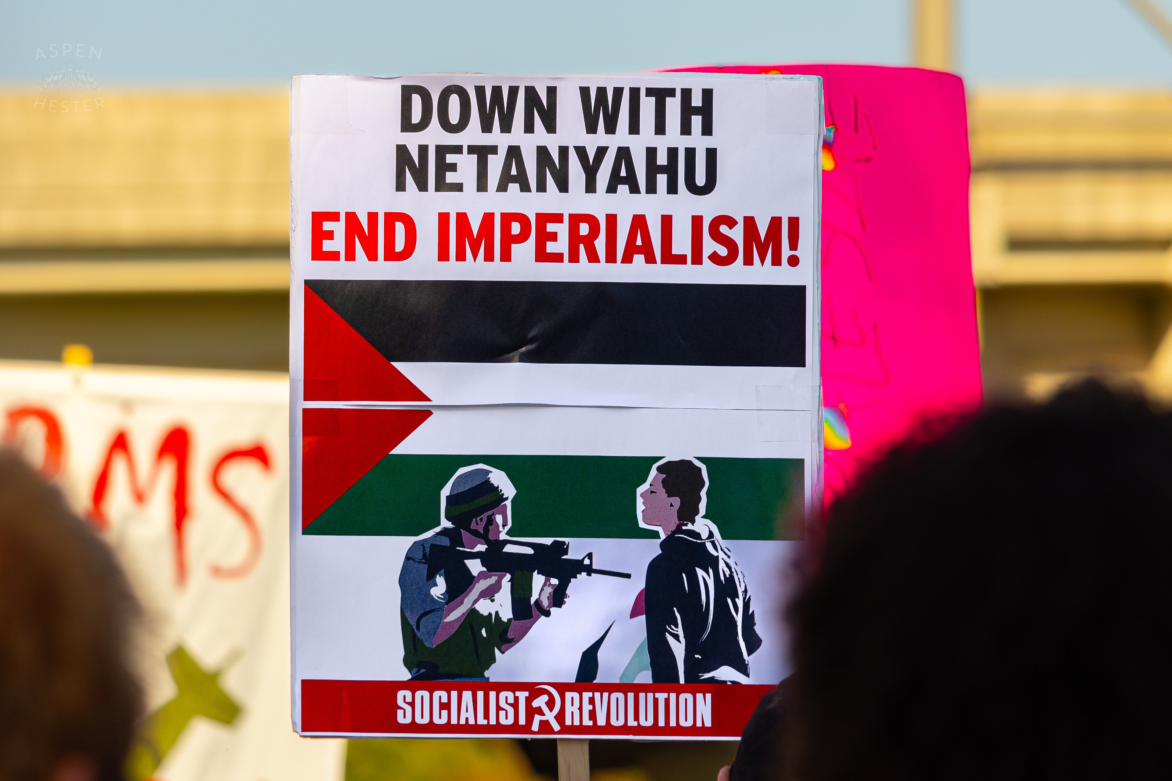 Protesters Demand The End of Benjamin Netanyahu’s Time as Israeli Prime Minister During Lousiville’s One Year of Gaza Genocide Rally. October 5th, 2024/Aspen Hester 