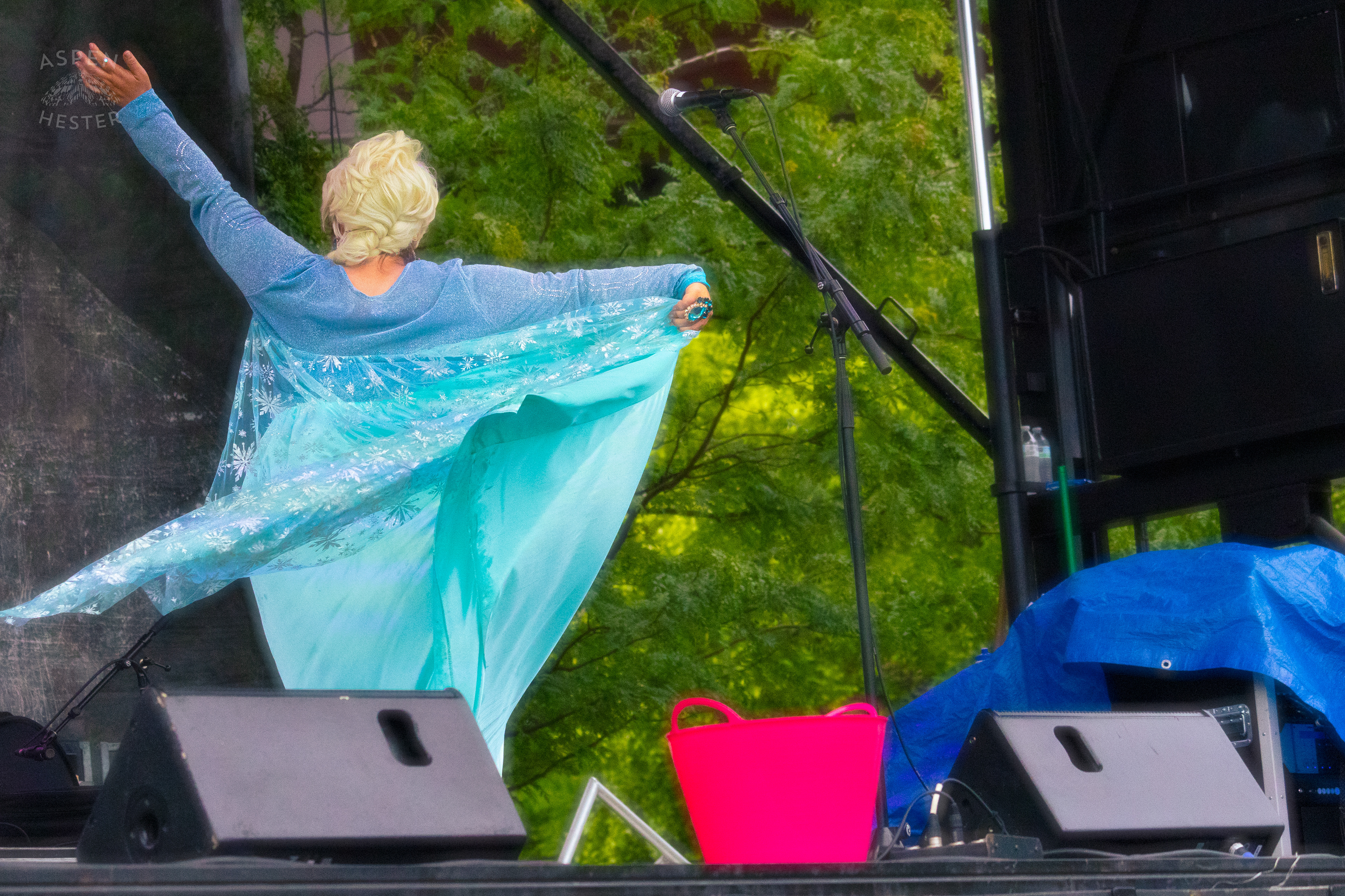 Drag Queen Performing 'Let It Go' from The Movie Frozen During Pride Bar's Family Friendly Drag Show at Southern Indiana Pride. June 1st, 2024/Aspen Hester