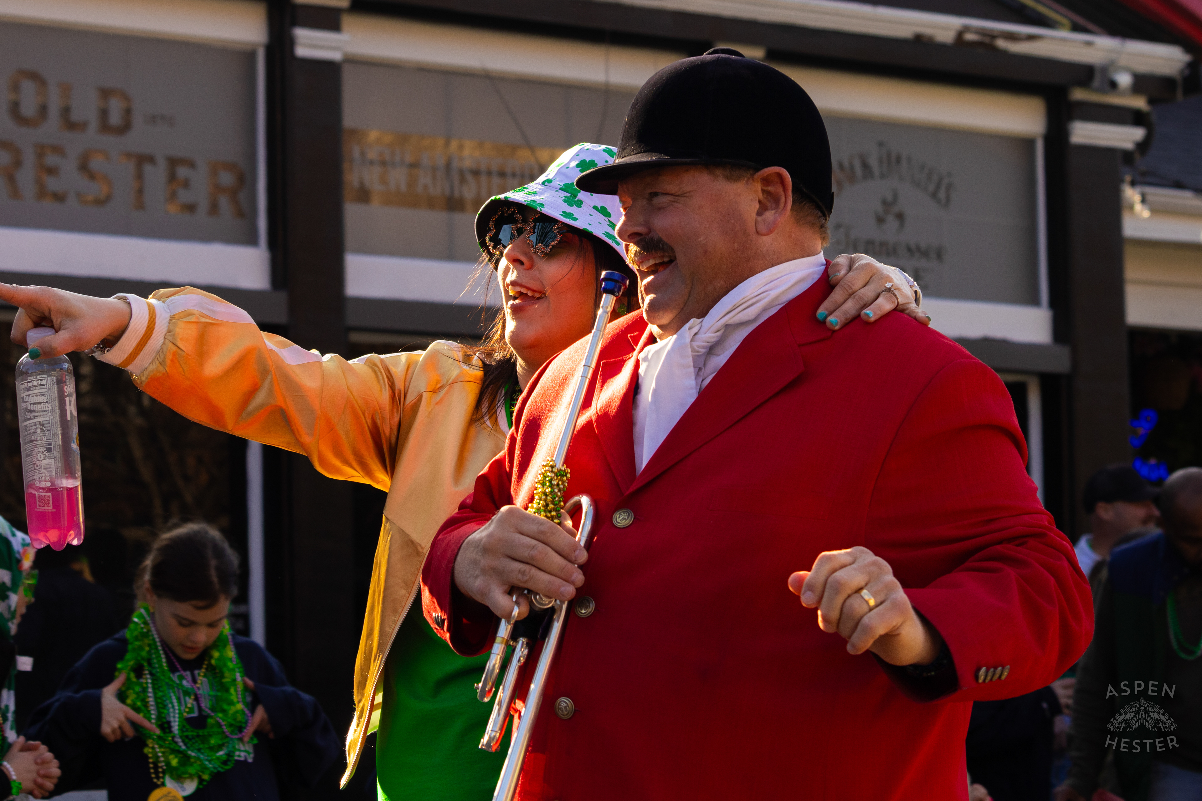 Churchill Downs’ Steve Buttleman Walks with His Bugle as The 52nd Annual Saint Patrick’s Day Parade Rolls Through The Highlands. March 8th, 2025/Aspen Hester
