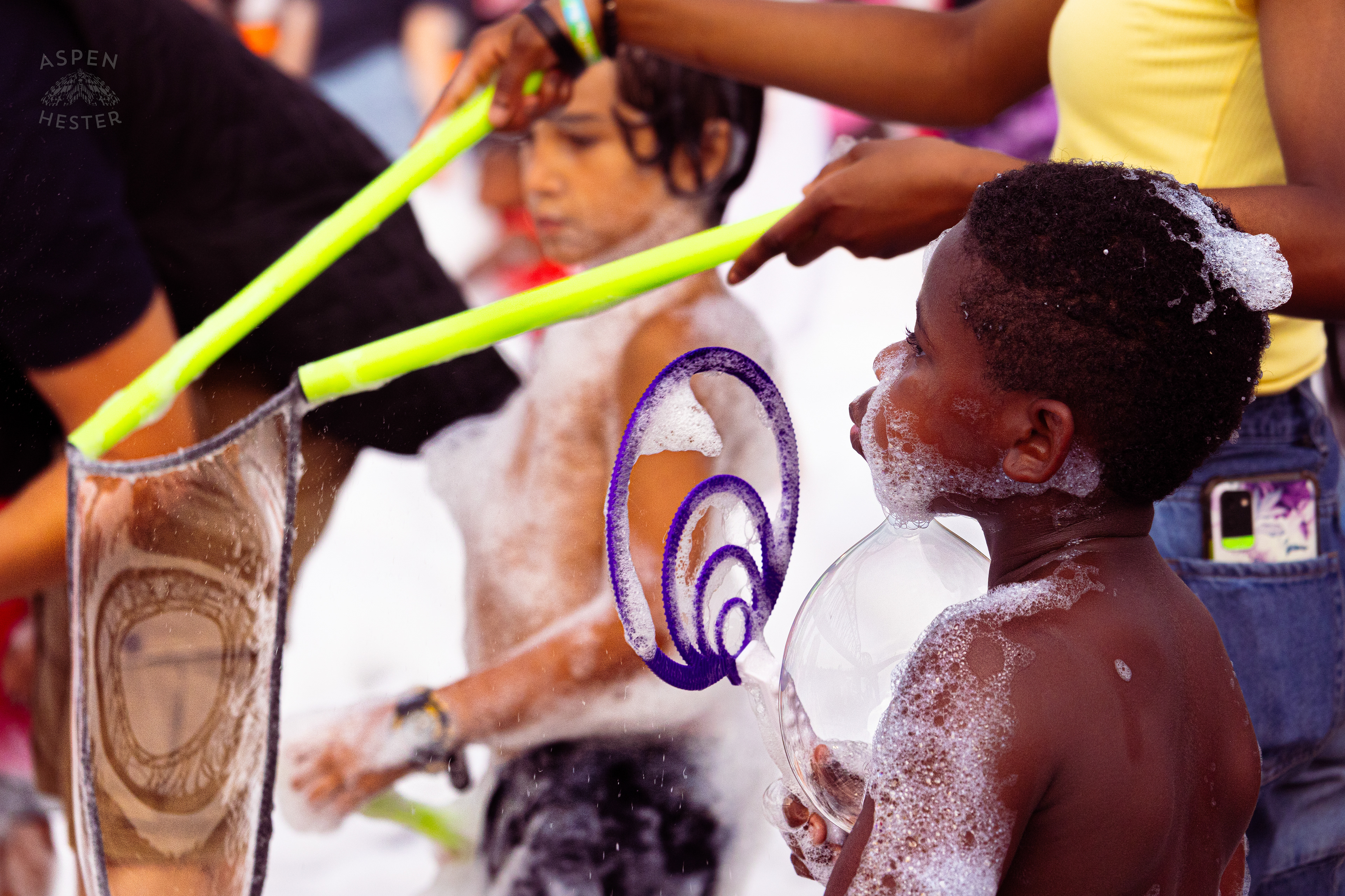 Kid Making Bubbles in the Bubble Party at Waterfront Park Fourth of July. July 4th, 2024/Aspen Hester