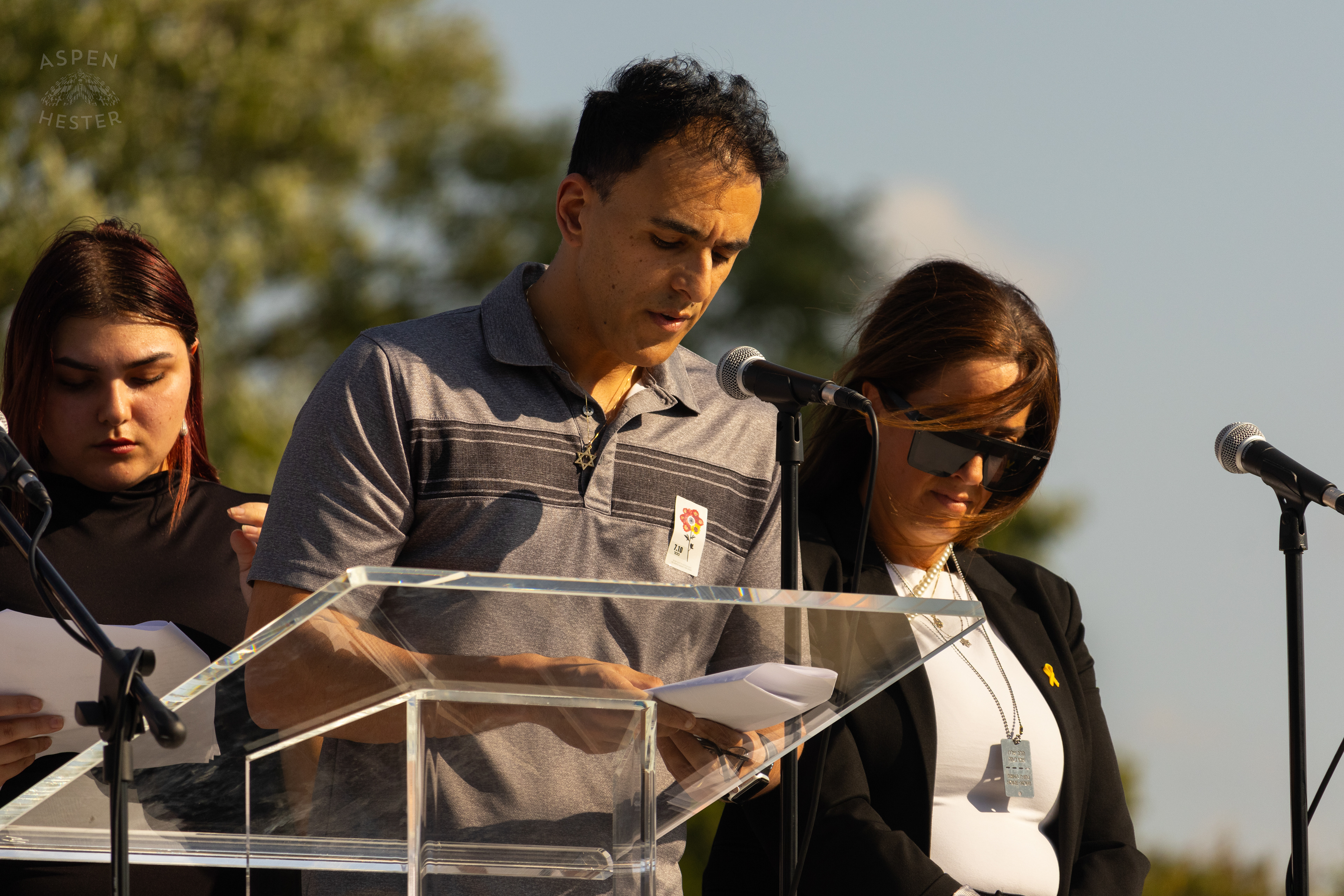 Israeli Natives Telling Their Story to The Crowd Gathered at The Trager Jewish Community Center to Remember The Victims and Pray for Peace One Year After The October 7th 2023 Hamas Attack. October 6th, 2024/Aspen Hester