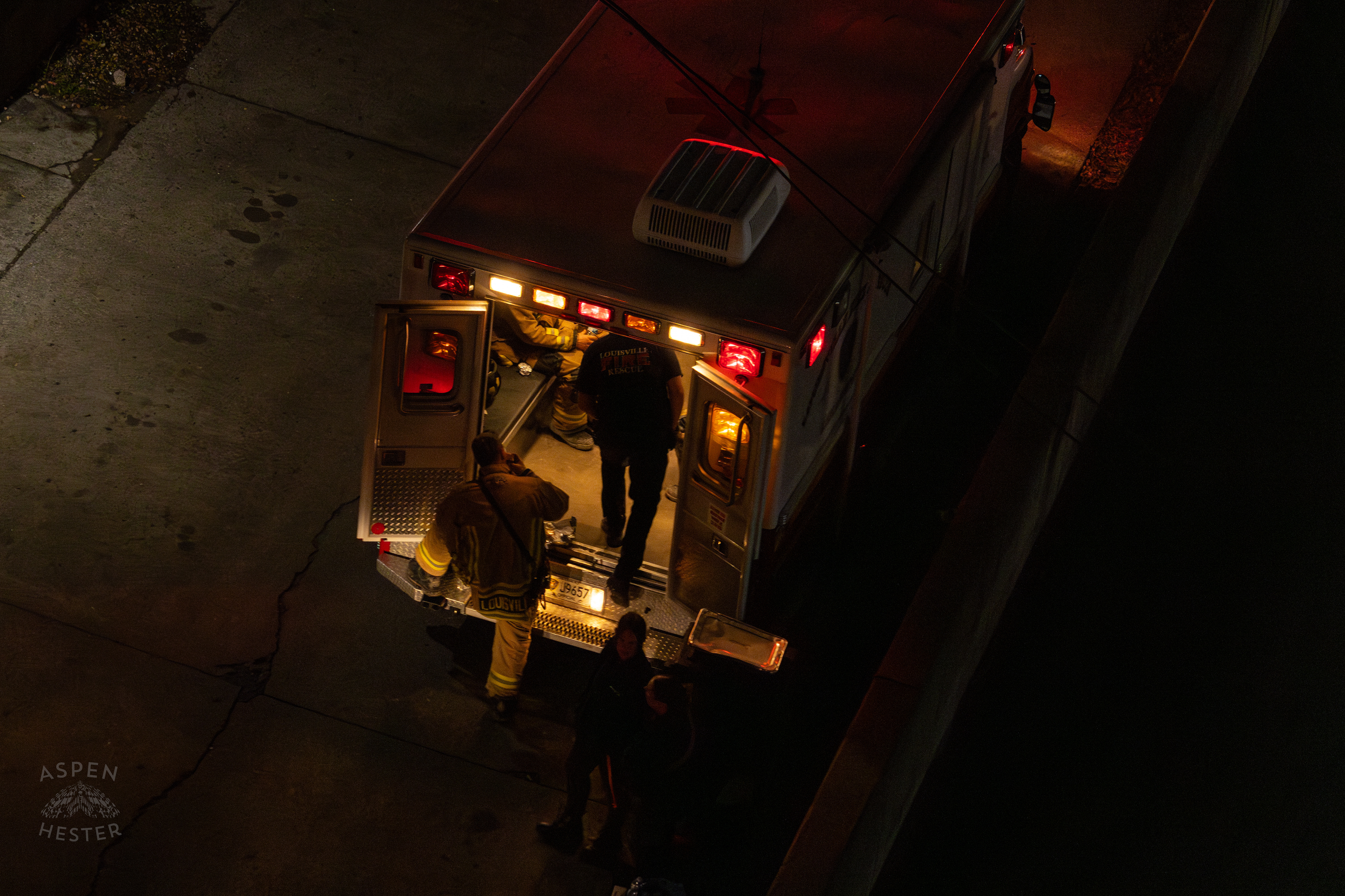 Ambulance Used to Warm Up Working Crew Members As It Waits To Transport The Injured Worker Once He’s Rescued During the 8+ Hour LFD Effort to Free The Trapped Demo Worker. November 11th, 2024/Aspen Hester