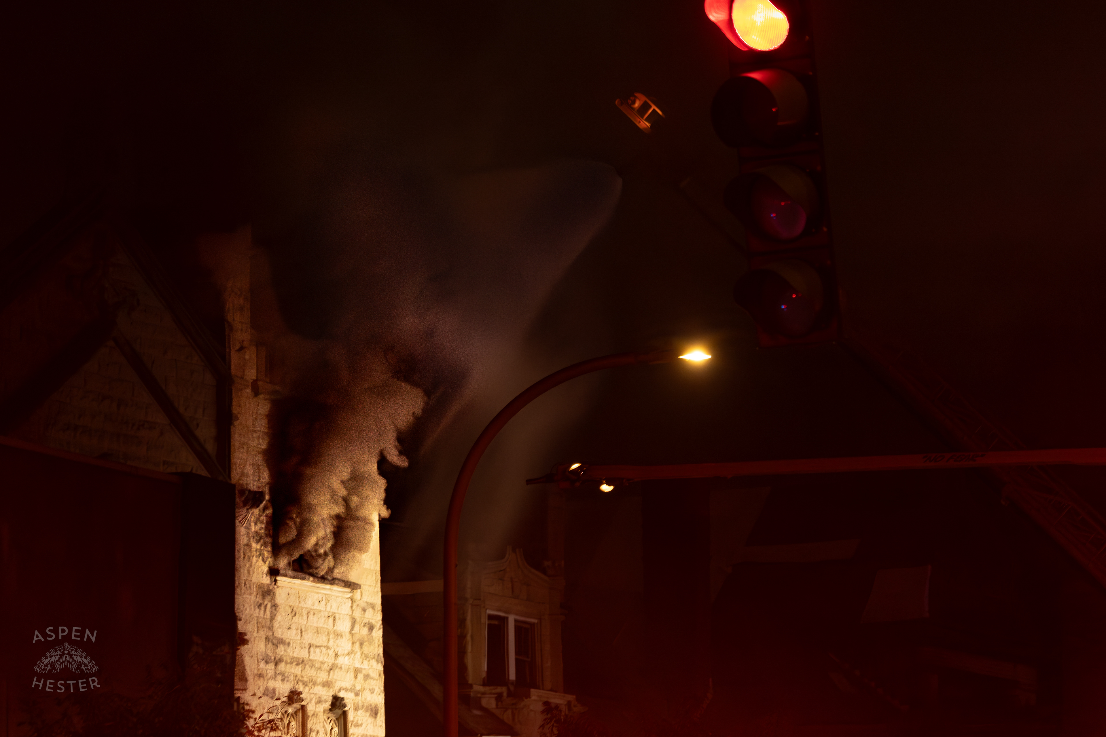 Smoke Pouring Out of The Tower of The Vacant St. Paul's German Evangelical Church as a Massive 3 Alarm Blaze Engulfs it on East Broadway. October 9th, 2024/Aspen Hester