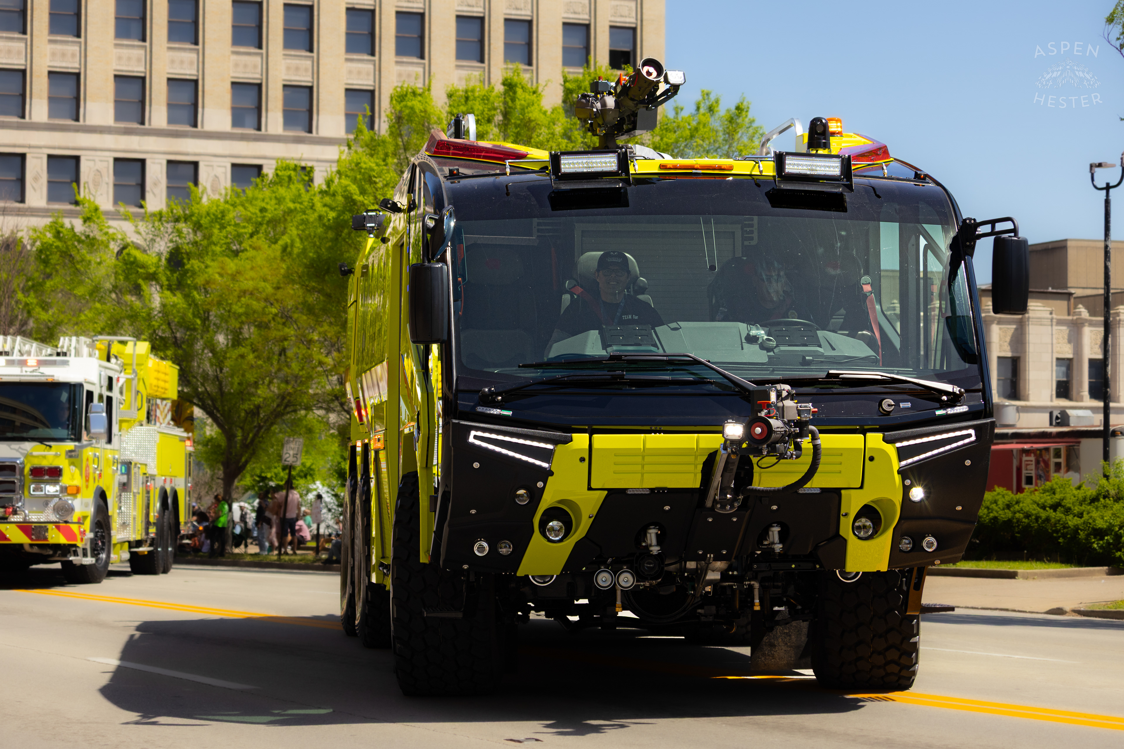 The Specialized Fire Truck for Louisville Muhammad Ali Airport Rolls Down West Broadway During The 70th Annual Pegasus Parade. April 27th, 2025/Aspen Hester 
