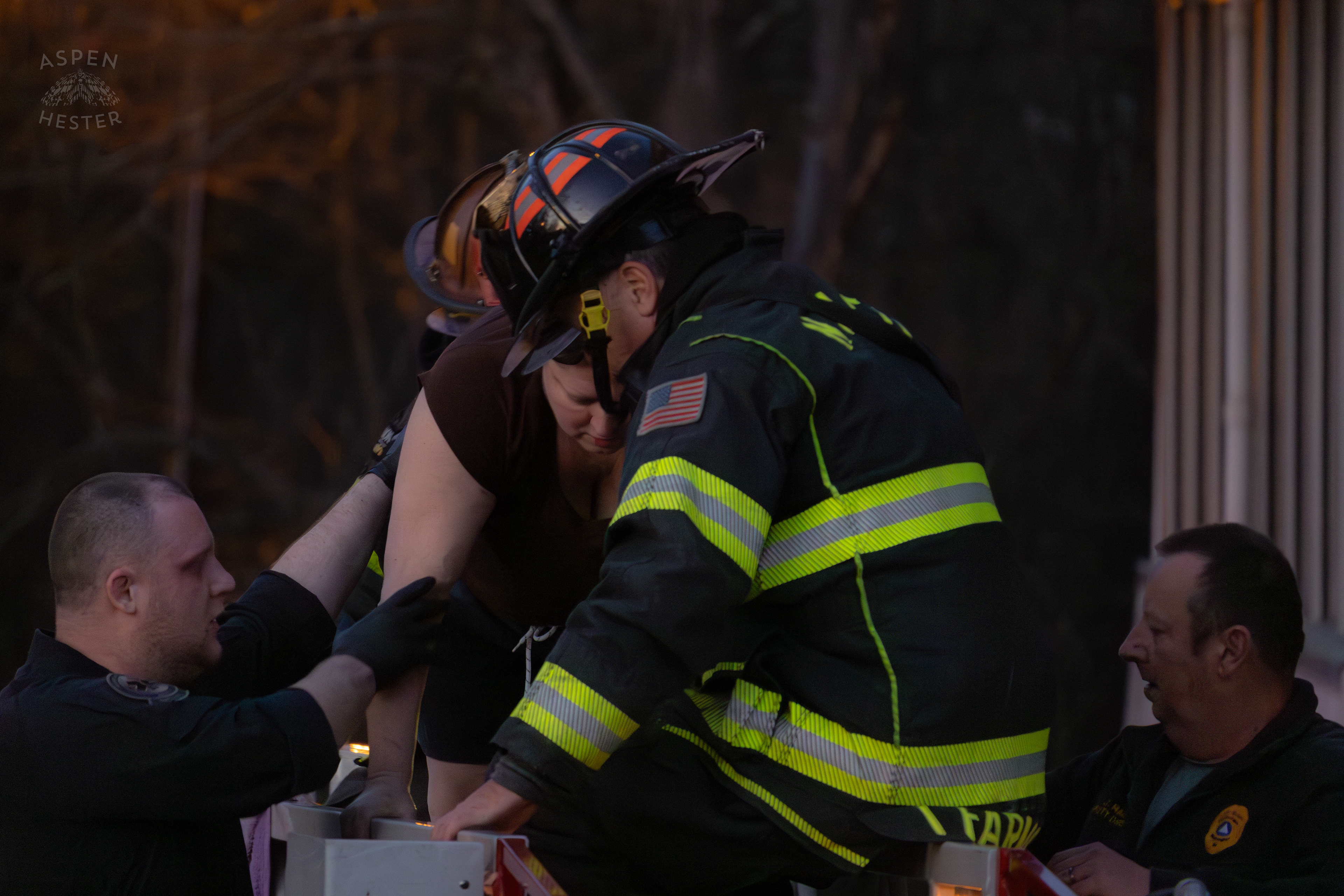 Firefighters Save A Trapped Resident on A High Floor From The Parkview Tower Fire in New Albany Indiana. March 22nd, 2025/Aspen Hester
