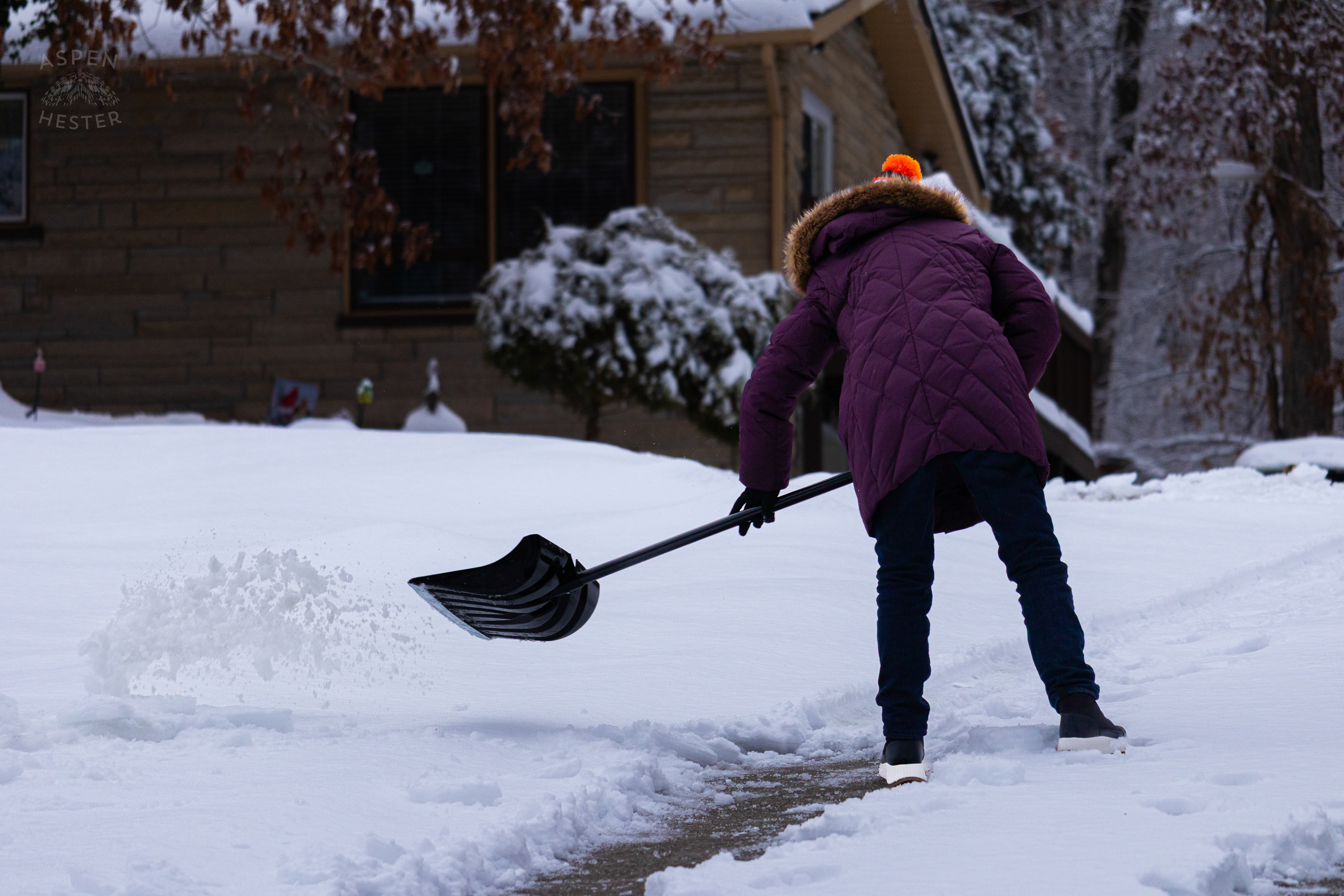 Susan Orloff Shoveling Her Long Waverly Hills Driveway After Winter Storm Blair Dropped Inches of Snow and Ice. January 6th, 2025/Aspen Hester
