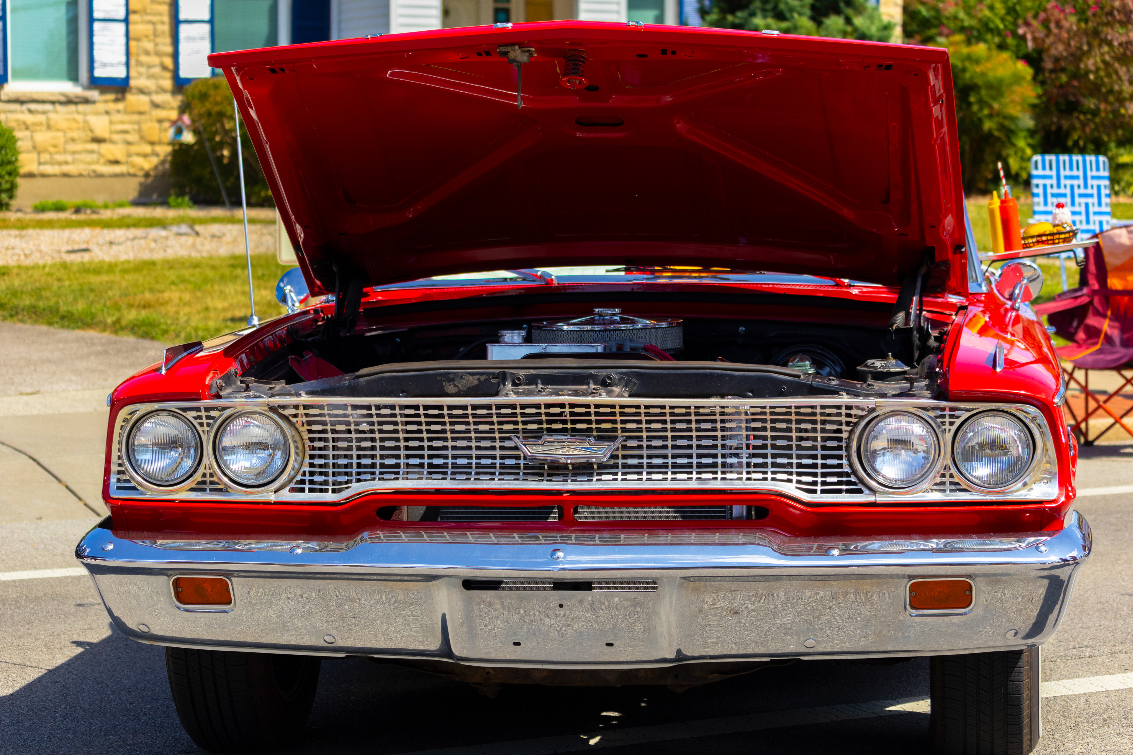 A Red 1963 Ford Galaxie 500 on Display at The 2024 Jeffersontown Gaslight Festival. September 15th, 2024/Aspen Hester