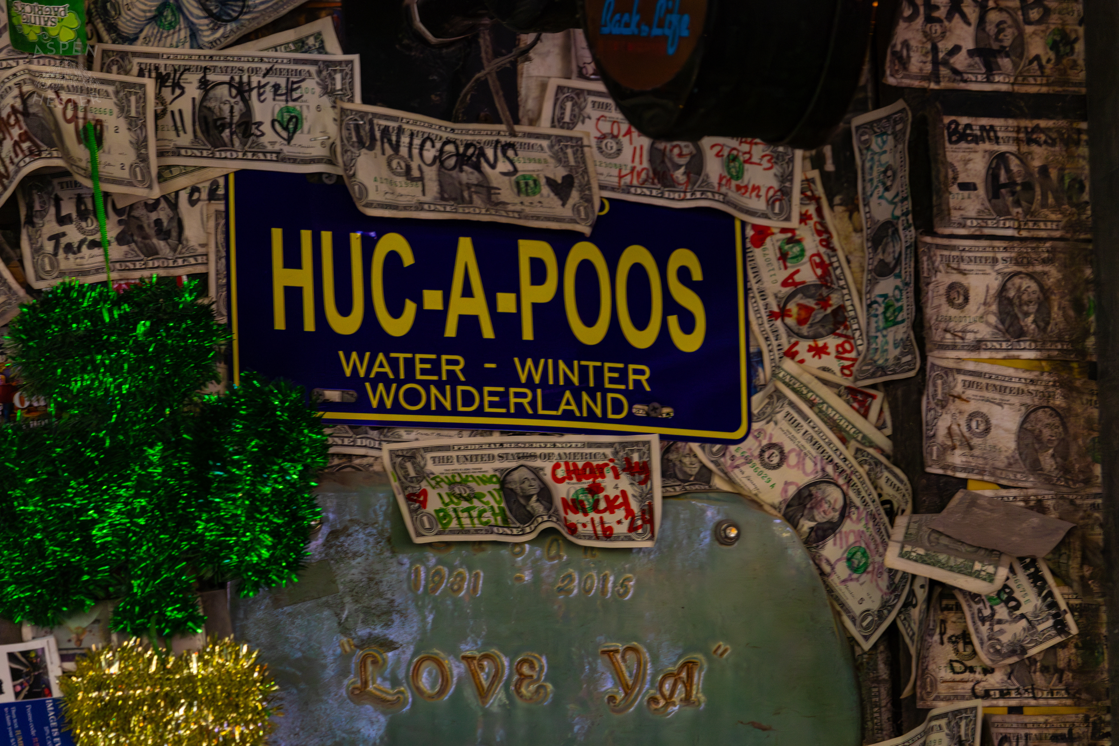 Dollar Bills Stapled to Huc-A-Poos Bites and Booze on Tybee Island Georgia. June 25th, 2024/Aspen Hester