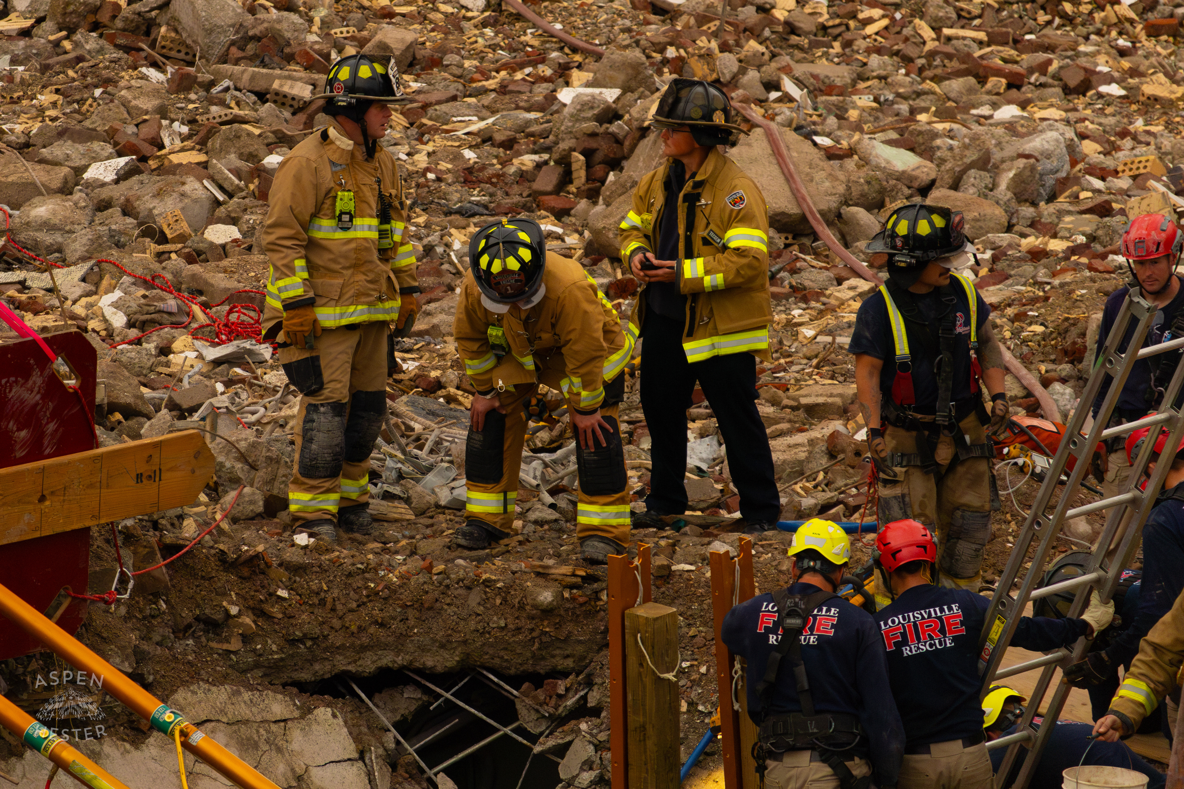 Crew Members Communicate with and Watch Their Crewmates Working Deep Underground During the 8+ Hour LFD Effort to Free A Trapped Demo Worker. November 11th, 2024/Aspen Hester