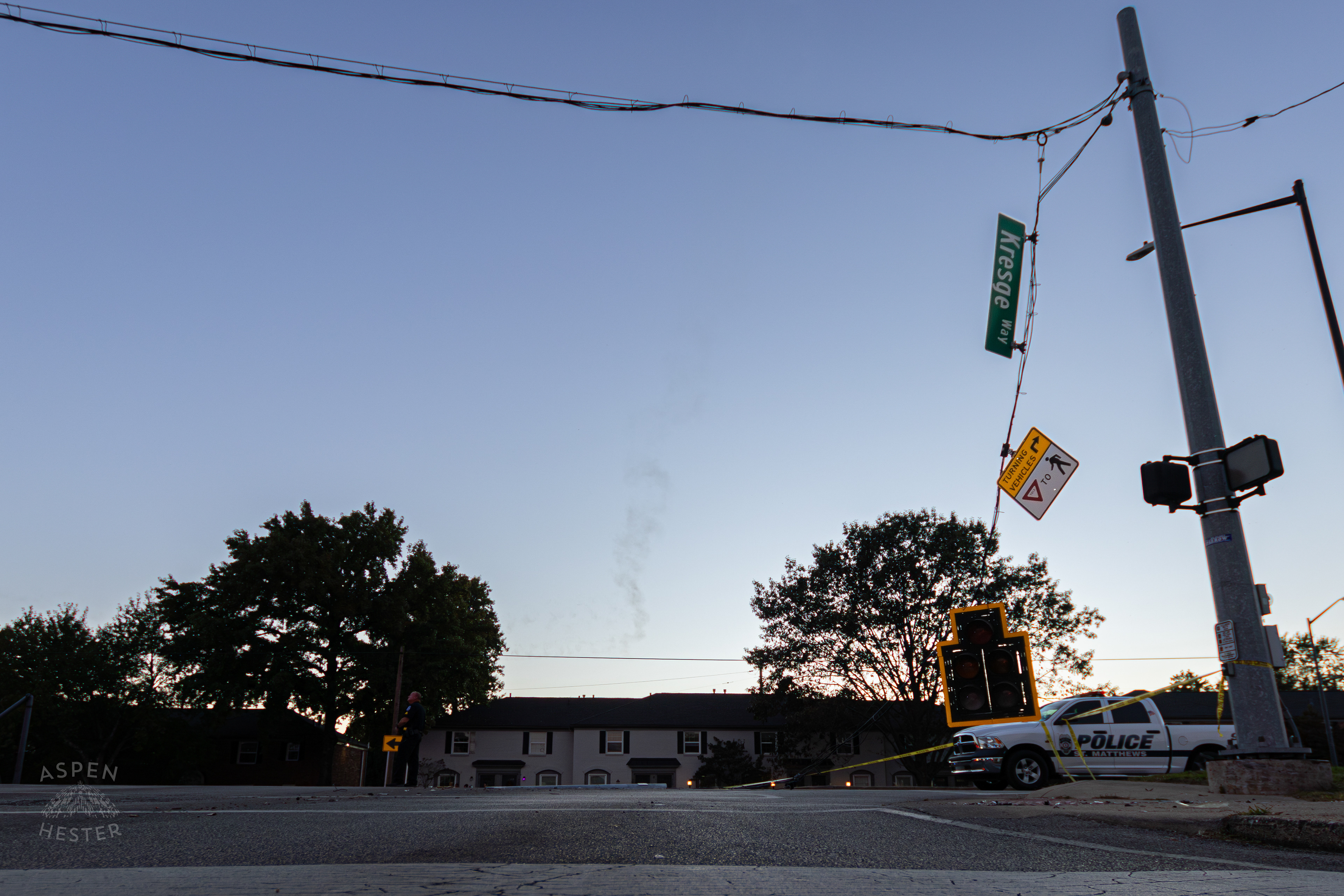 Wreckage in The Intersection after A Piper Cherokee Plane Crash Landed, Taking Out Utility Poles, and Hitting A Car on Breckenridge Lane and Kresge Way. October 11th, 2024/Aspen Hester