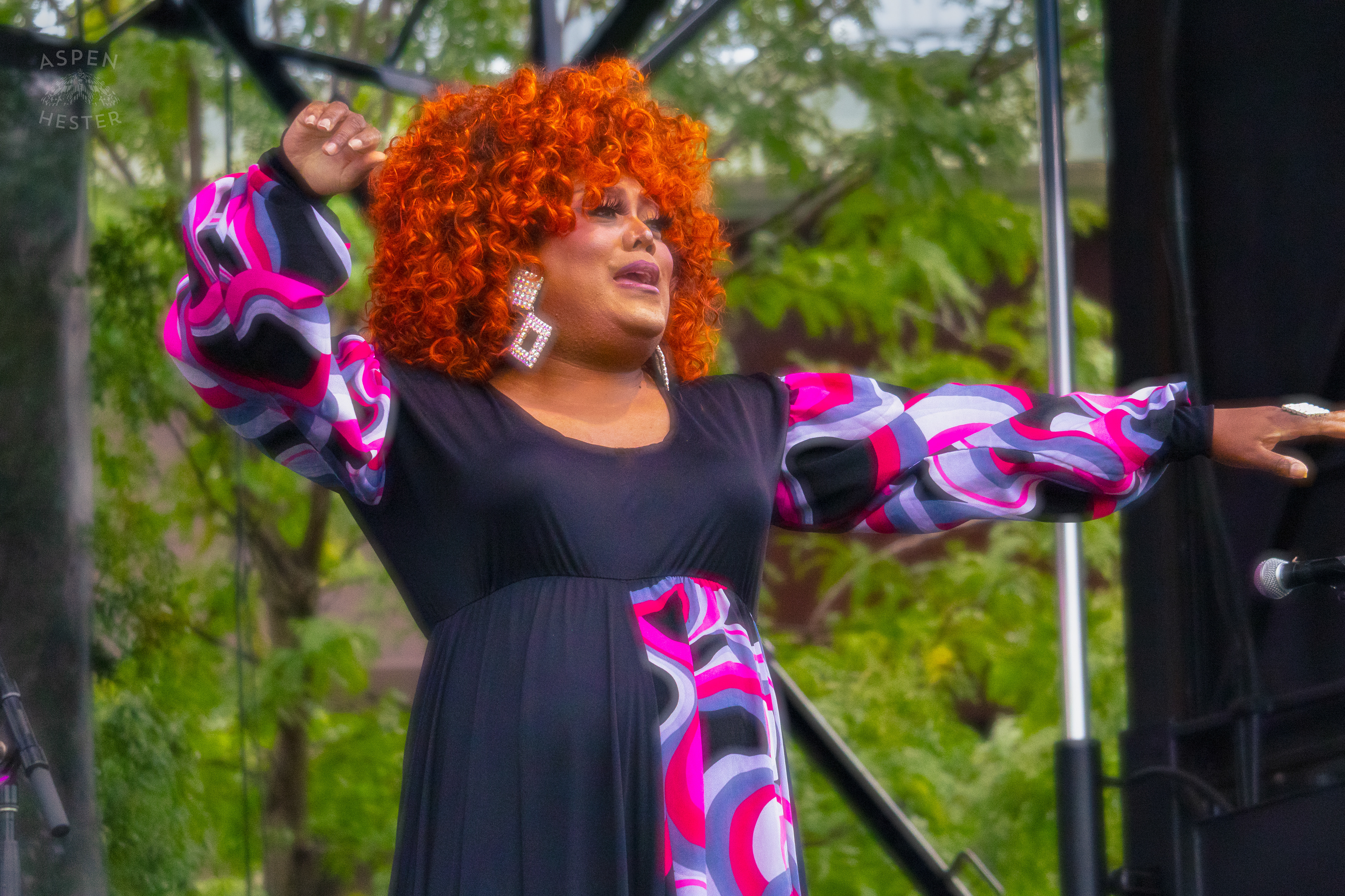 Drag Queen Performing 'Greatest Love of All' by Whitney Houston During Pride Bar's Family Friendly Drag Show at Southern Indiana Pride. June 1st, 2024/Aspen Hester