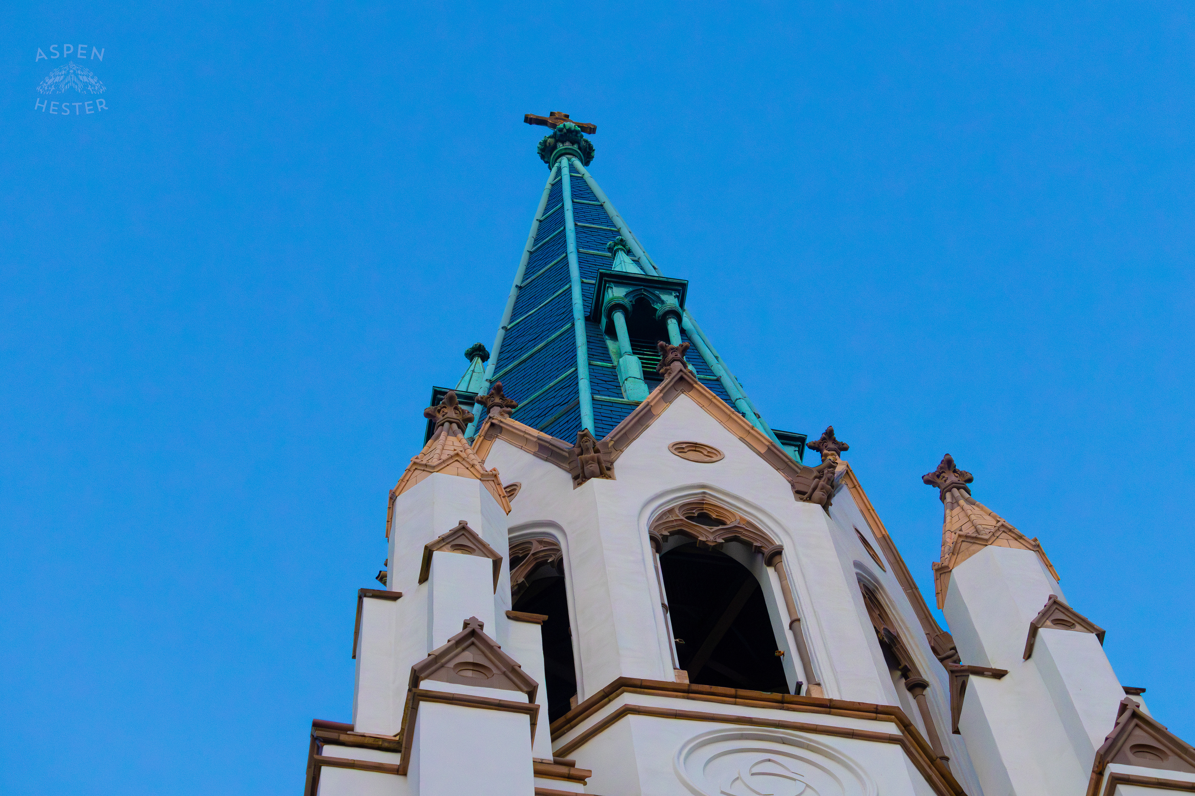 The Cathedral of St. John the Baptist Steeple Savannah Georgia. June 24th, 2024/Aspen Hester