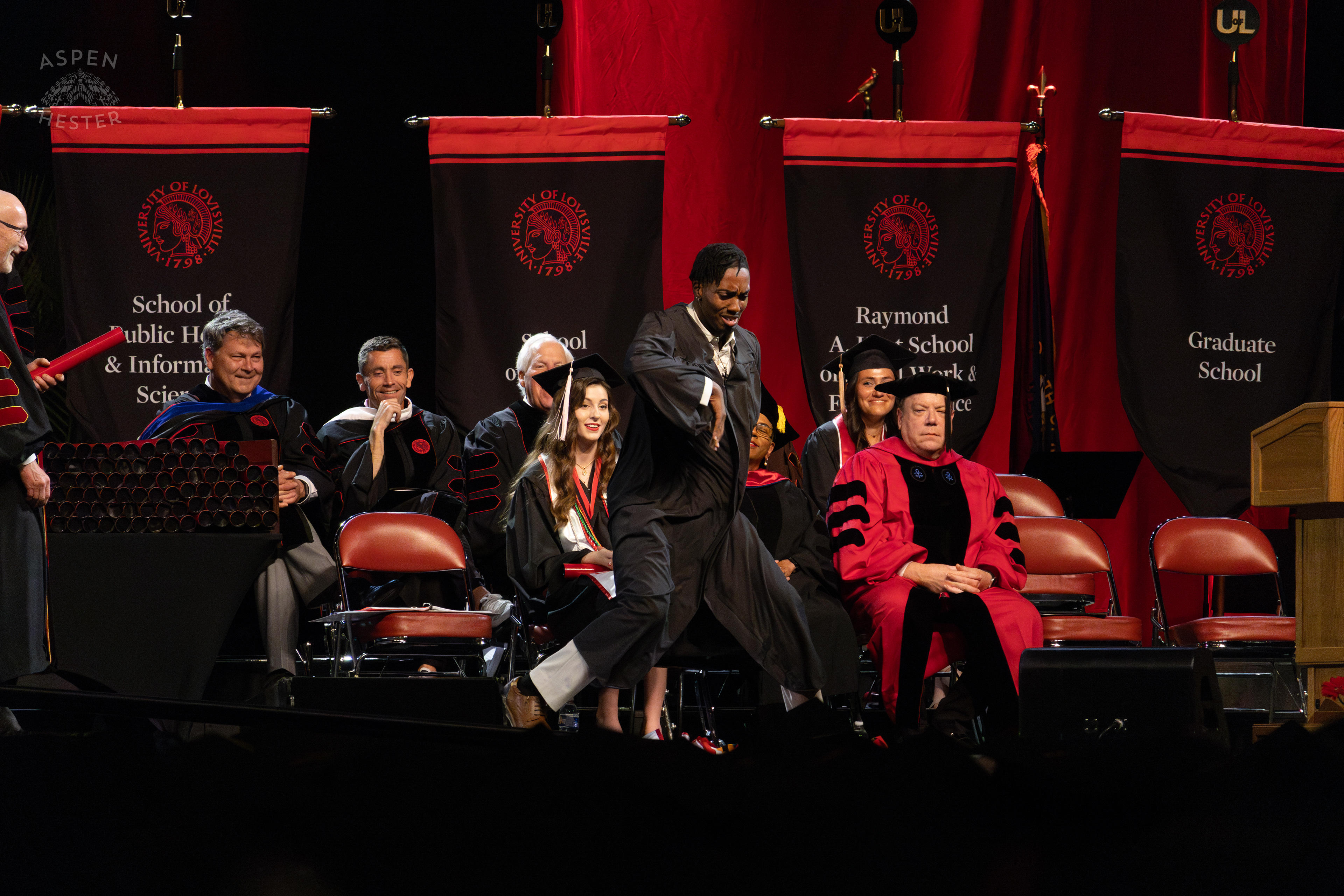 Student Celebrating at UofL's 2024 Spring Graduation. May 11th, 2024/Aspen Hester