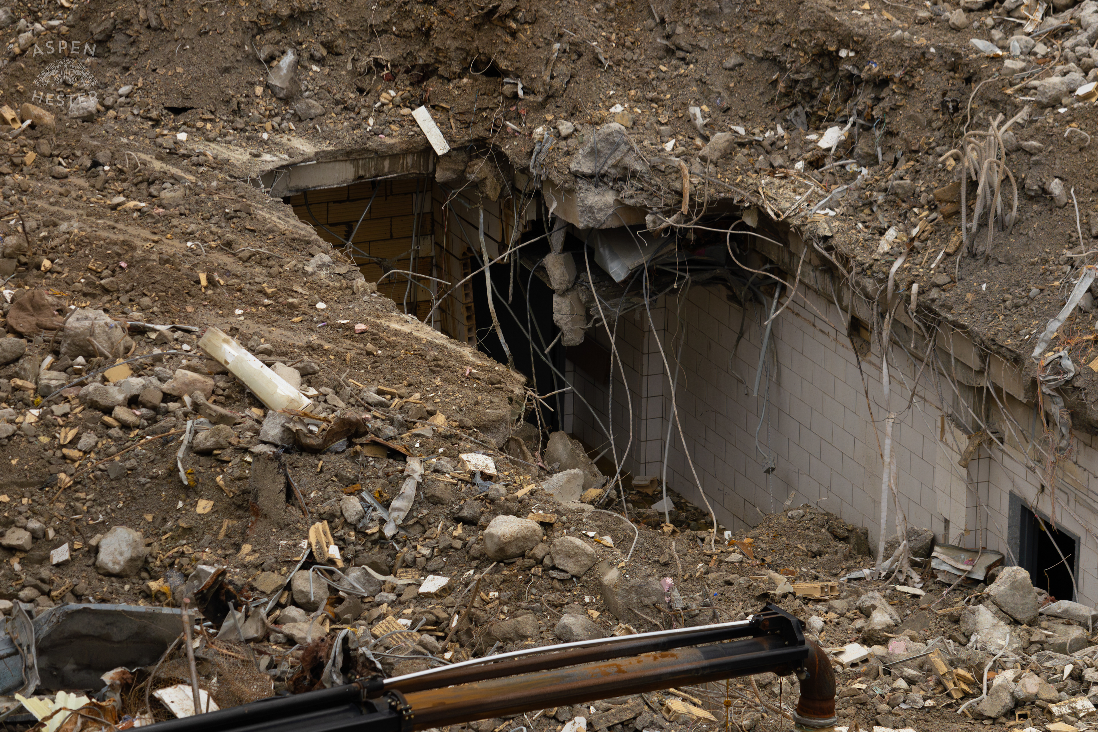 Hole Revealing The Remanence of The Basement Structure That An Employee Fell into Leading to the 8+ Hour LFD Effort to Free The Trapped Demo Worker. November 11th, 2024/Aspen Hester